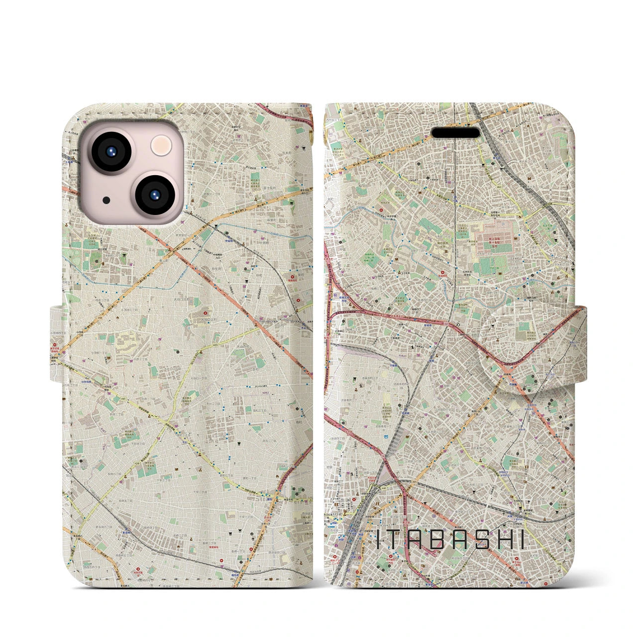 【板橋(東京都)】地図柄iPhoneケース(手帳タイプ)ナチュラル・iPhone 13 mini 用