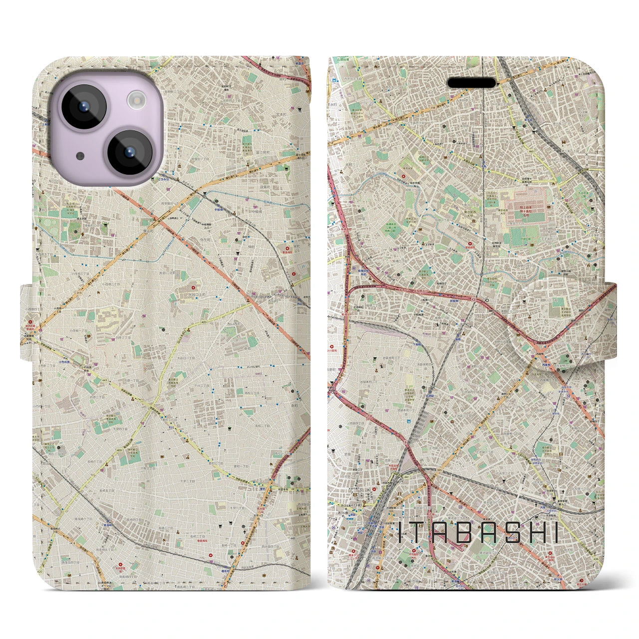 【板橋(東京都)】地図柄iPhoneケース(手帳タイプ)ナチュラル・iPhone 14 用