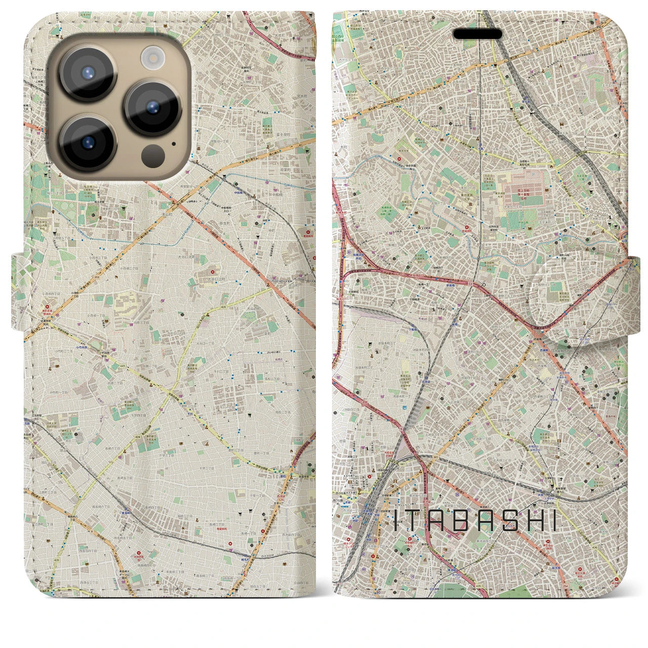 【板橋(東京都)】地図柄iPhoneケース(手帳タイプ)ナチュラル・iPhone 14 Pro Max 用