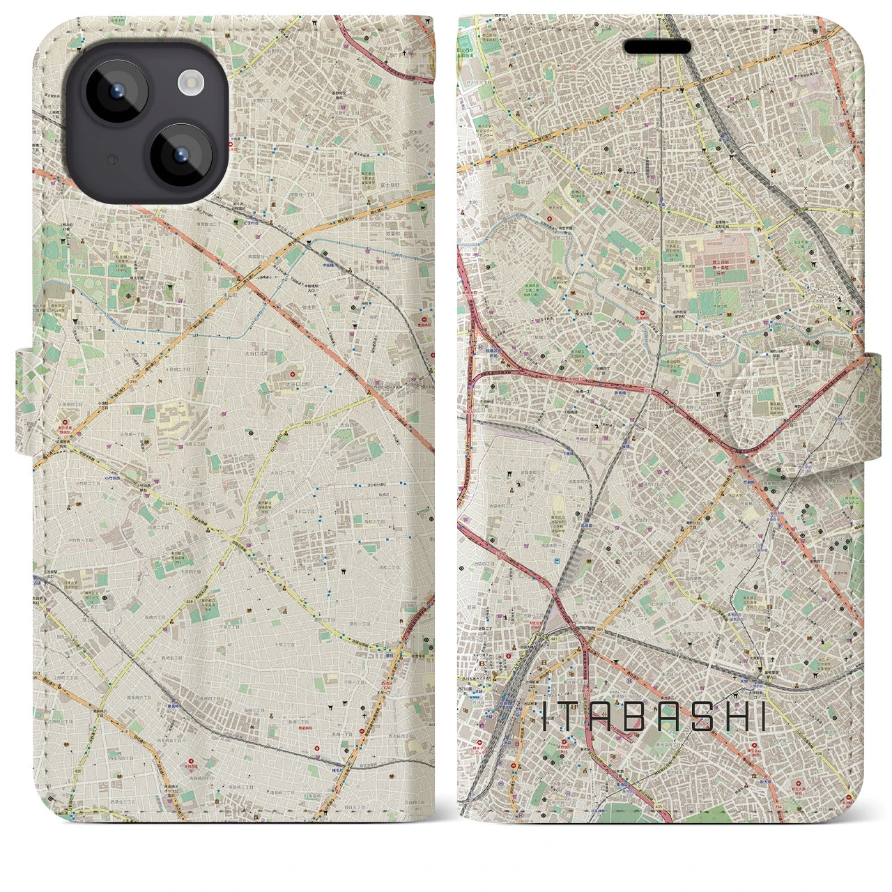 【板橋(東京都)】地図柄iPhoneケース(手帳タイプ)ナチュラル・iPhone 14 Plus 用