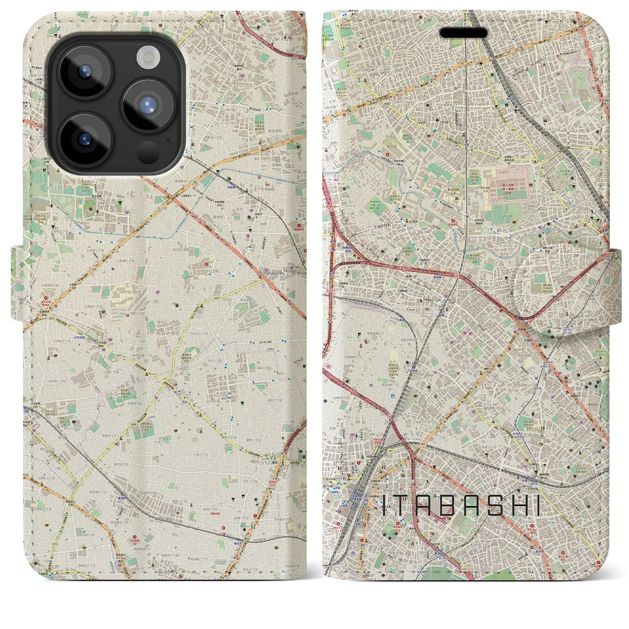 【板橋(東京都)】地図柄iPhoneケース(手帳タイプ)ナチュラル・iPhone 15 Pro Max 用