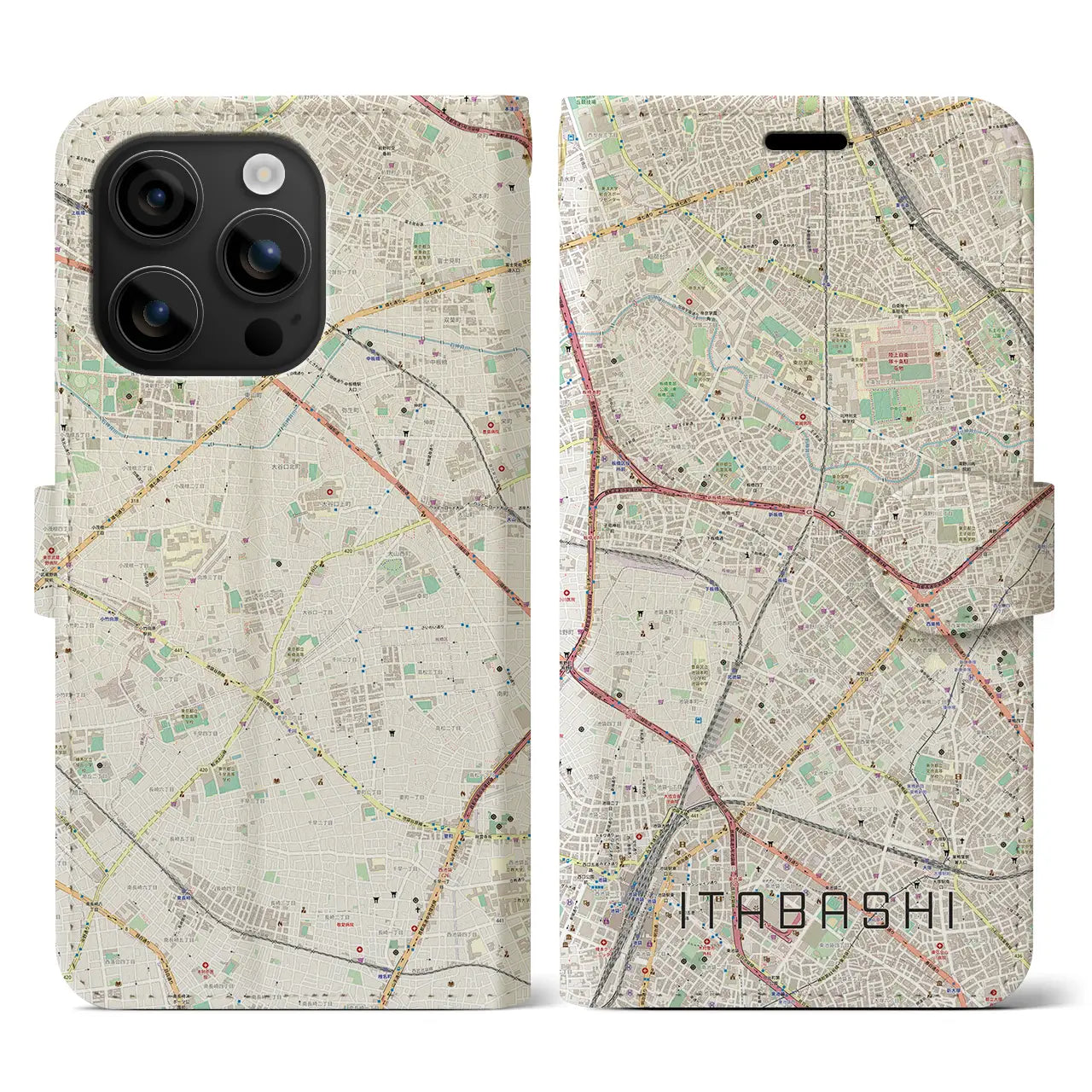 【板橋(東京都)】地図柄iPhoneケース(手帳タイプ)ナチュラル・iPhone 16 用