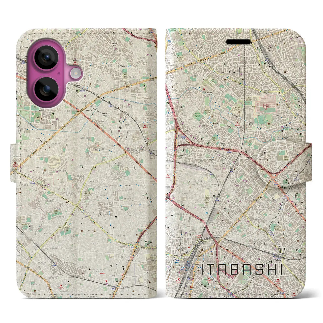 【板橋(東京都)】地図柄iPhoneケース(手帳タイプ)ナチュラル・iPhone 16 Pro 用