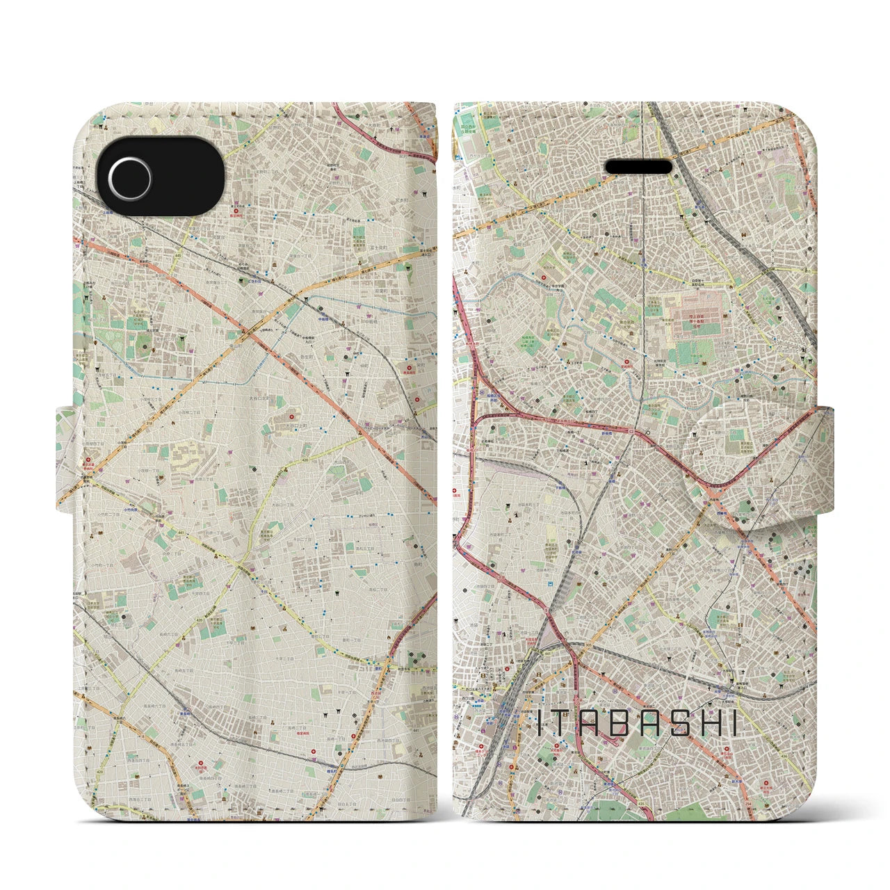 【板橋(東京都)】地図柄iPhoneケース(手帳タイプ)ナチュラル・iPhone SE(第3 / 第2世代) / 8 / 7 / 6s / 6 用