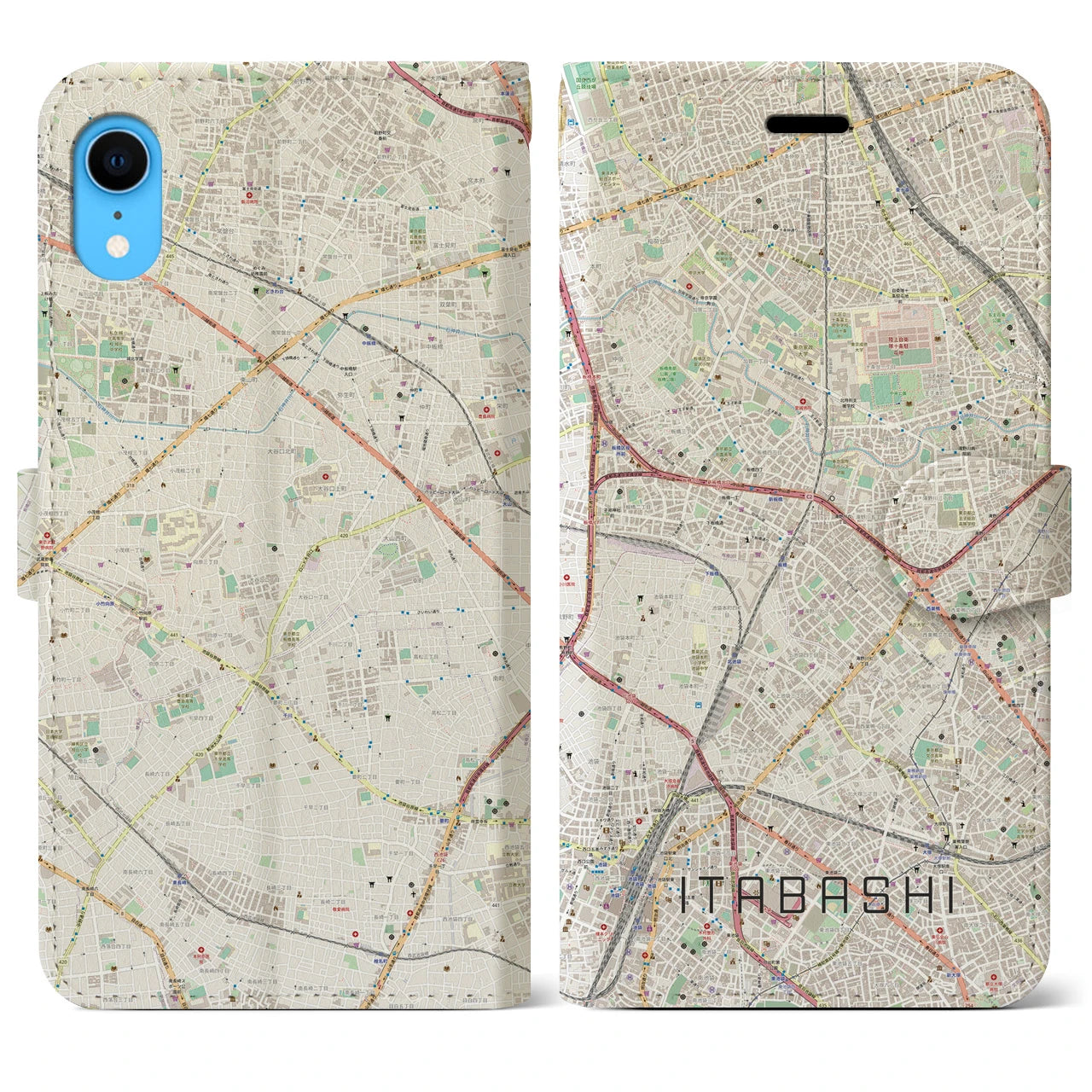 【板橋(東京都)】地図柄iPhoneケース(手帳タイプ)ナチュラル・iPhone XR 用