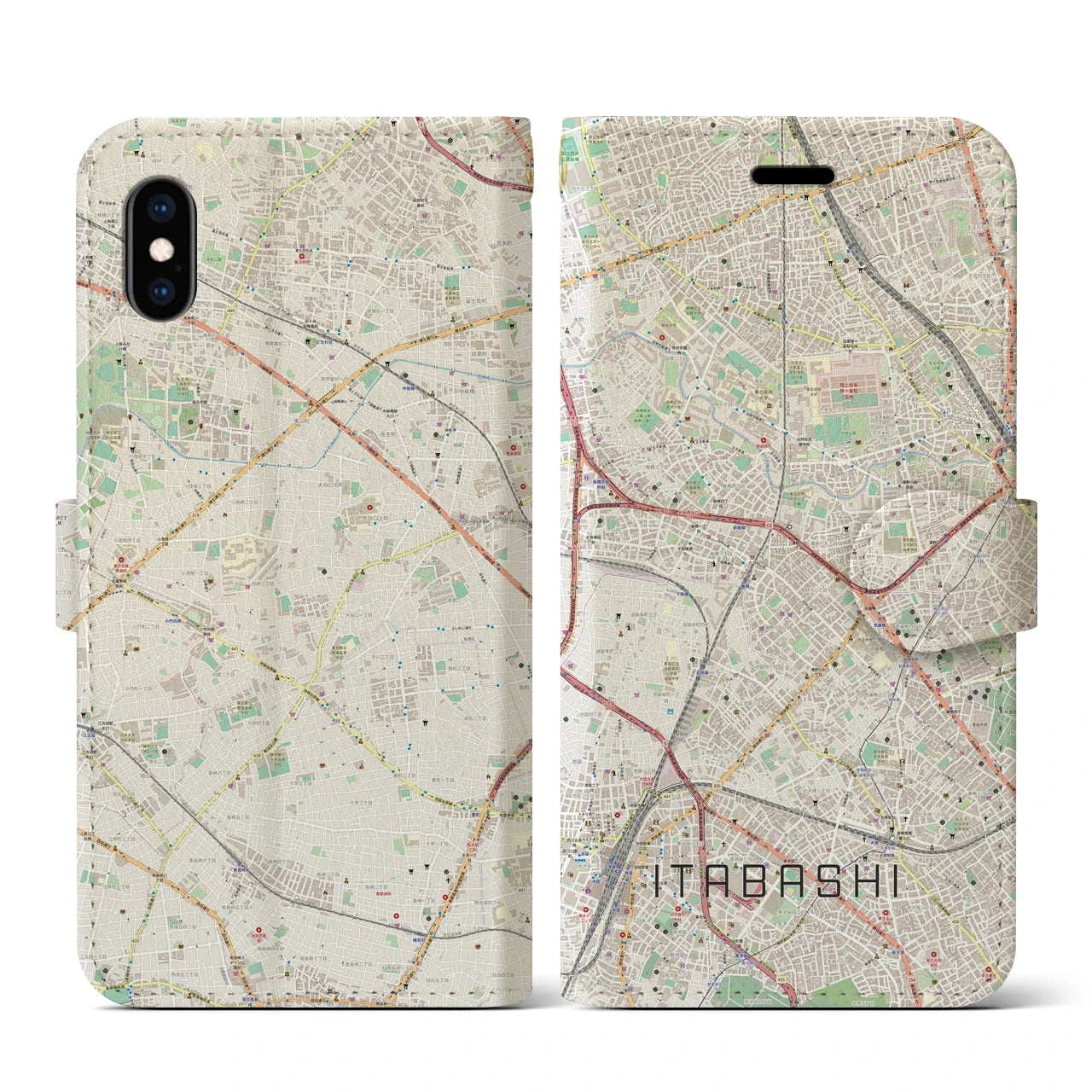 【板橋(東京都)】地図柄iPhoneケース(手帳タイプ)ナチュラル・iPhone XS / X 用