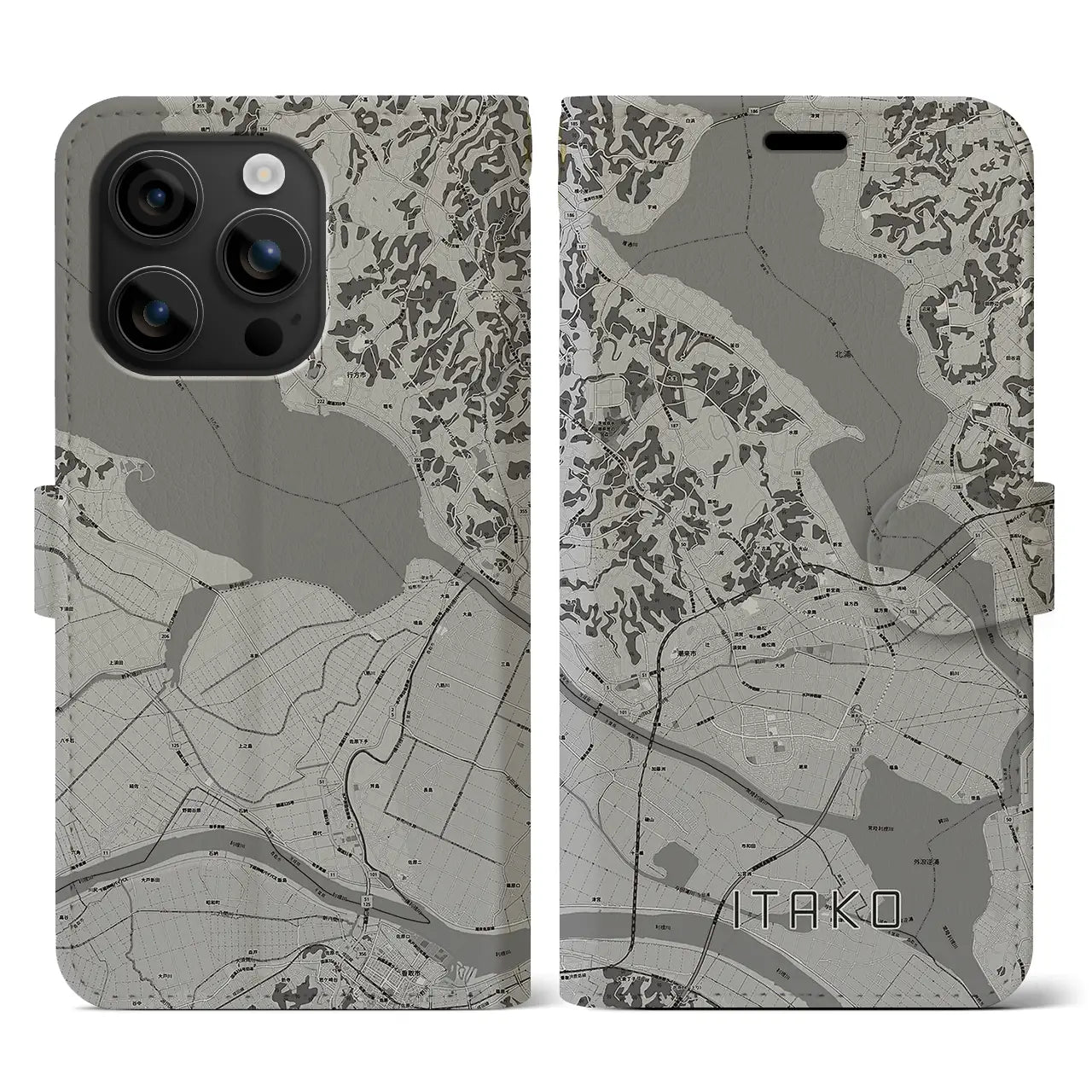 【潮来(茨城県)】地図柄iPhoneケース(手帳タイプ)モノトーン・iPhone 16 用