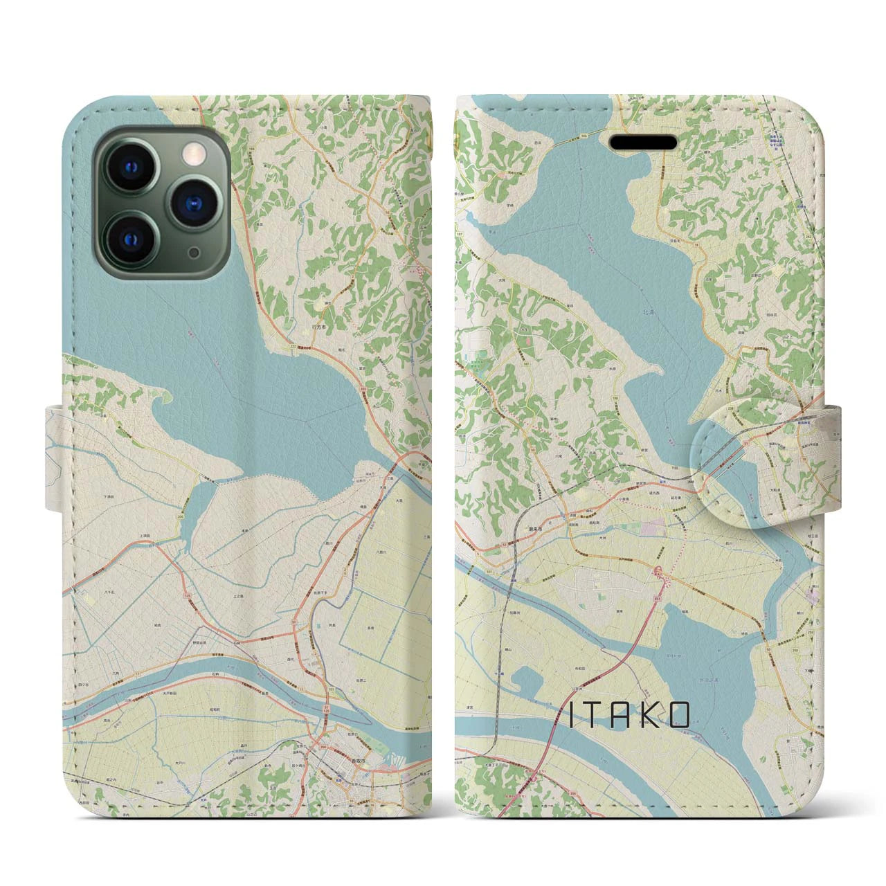 【潮来(茨城県)】地図柄iPhoneケース(手帳タイプ)ナチュラル・iPhone 11 Pro 用