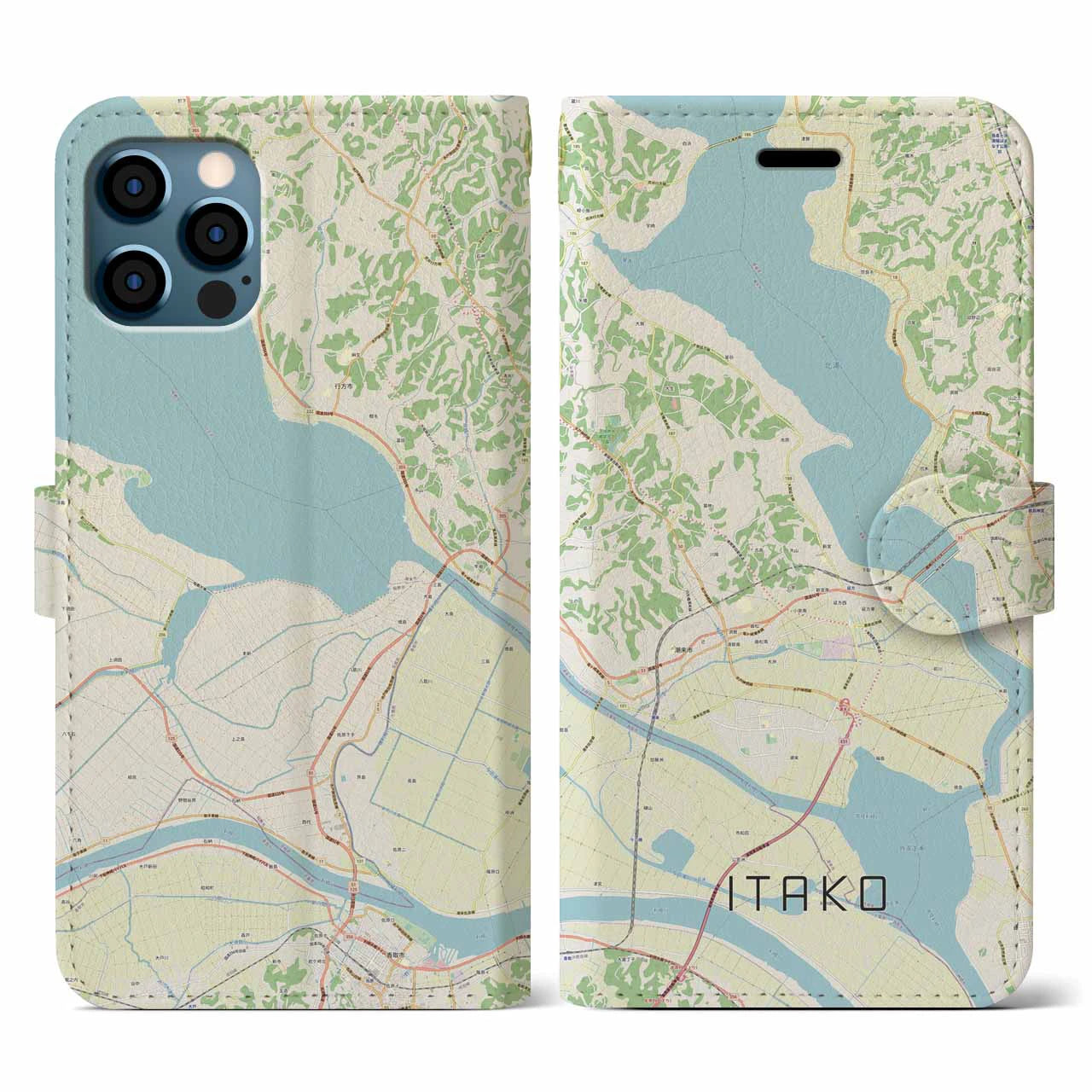 【潮来(茨城県)】地図柄iPhoneケース(手帳タイプ)ナチュラル・iPhone 12 / 12 Pro 用