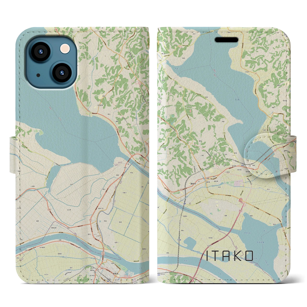 【潮来(茨城県)】地図柄iPhoneケース(手帳タイプ)ナチュラル・iPhone 13 用