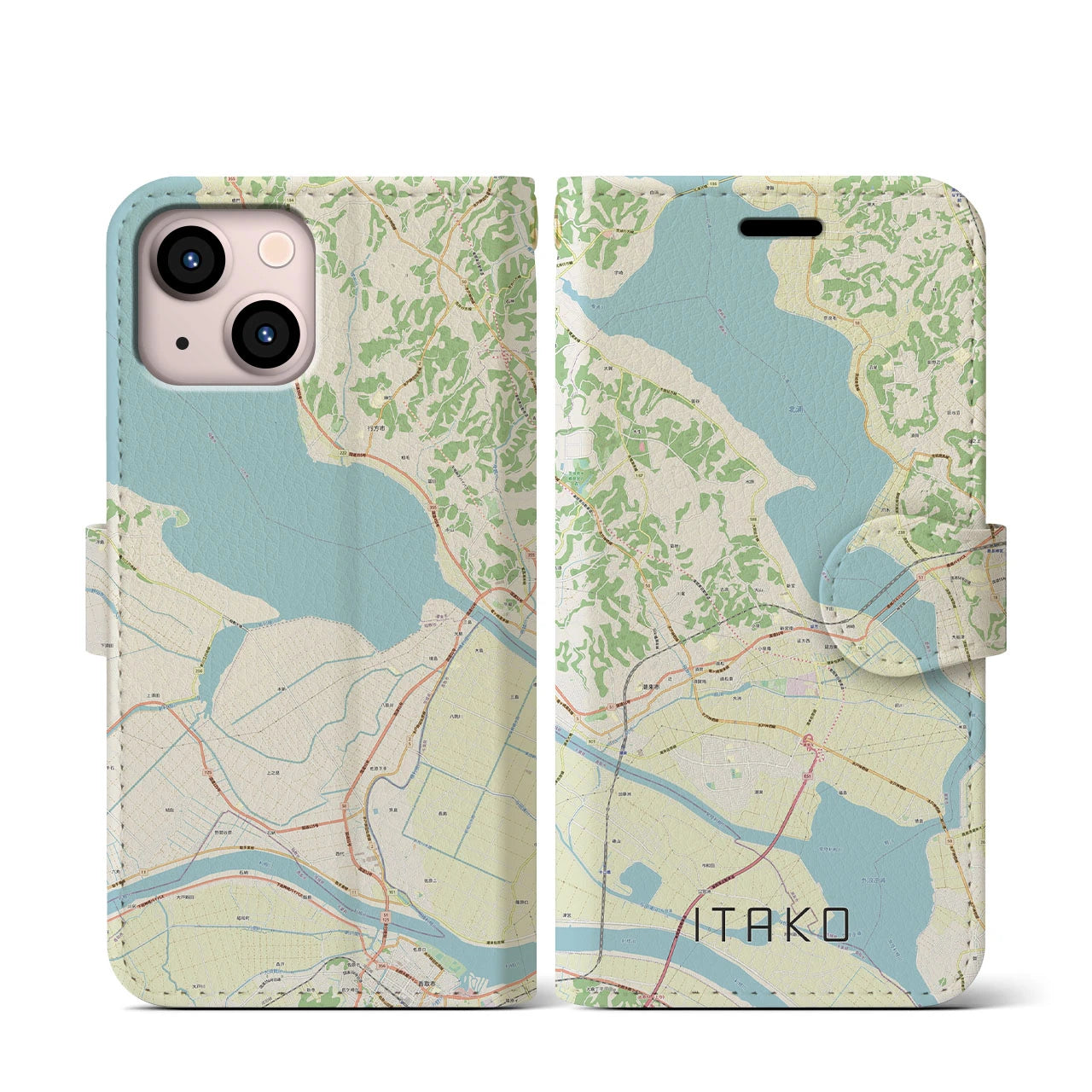 【潮来(茨城県)】地図柄iPhoneケース(手帳タイプ)ナチュラル・iPhone 13 mini 用