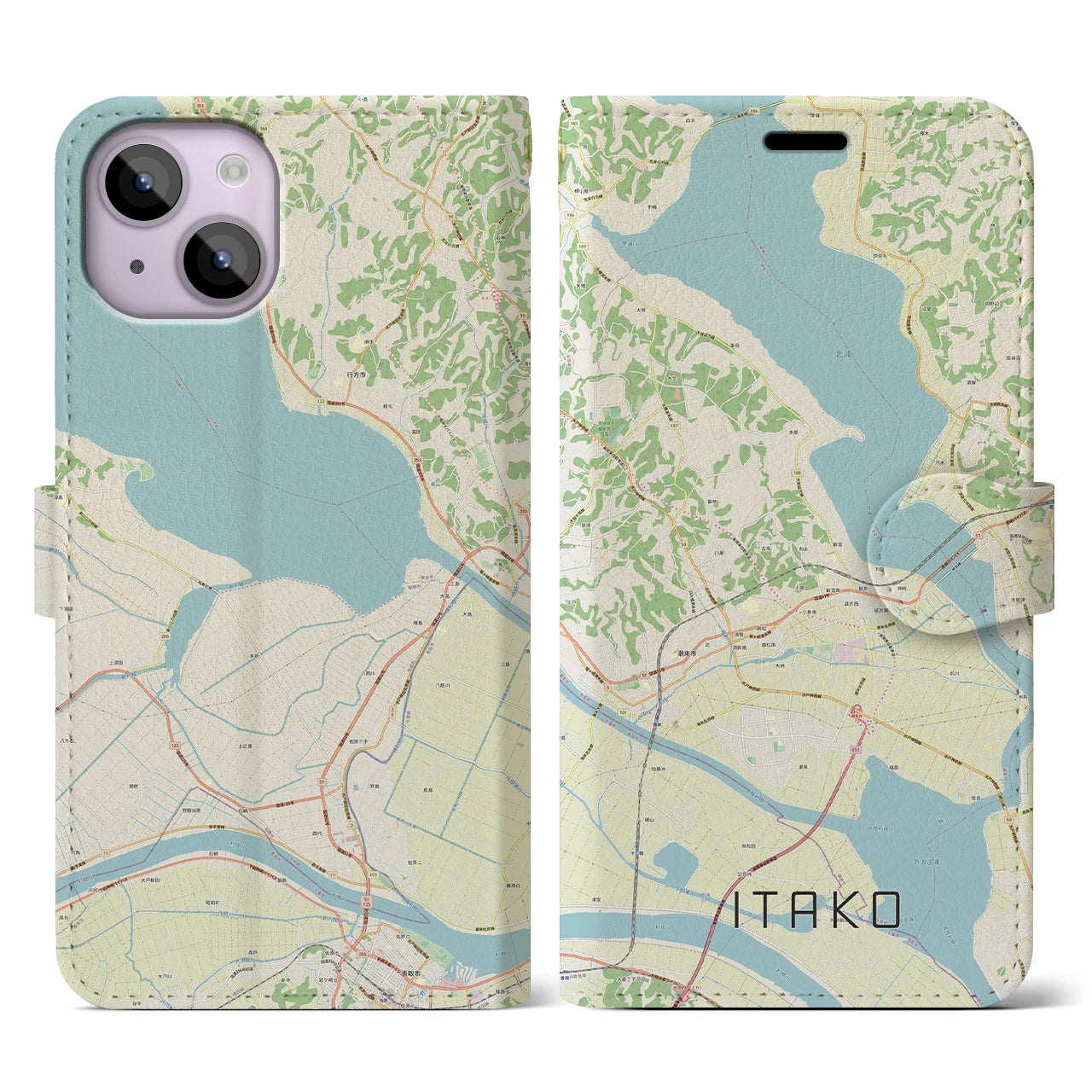 【潮来(茨城県)】地図柄iPhoneケース(手帳タイプ)ナチュラル・iPhone 14 用