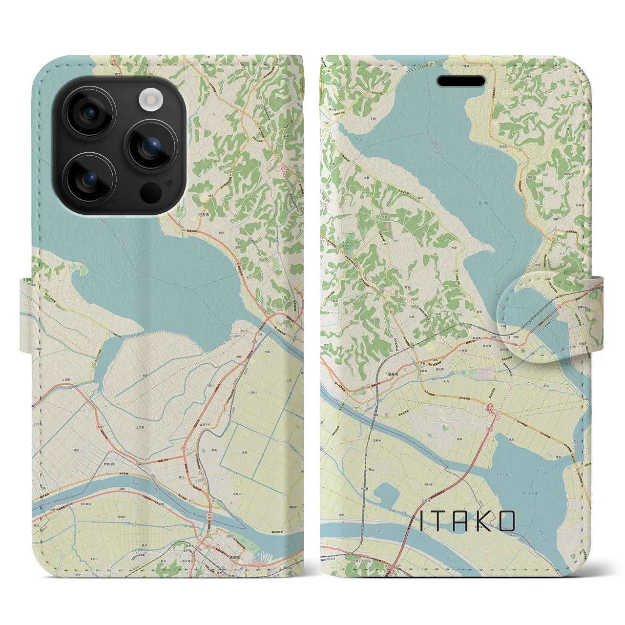 【潮来(茨城県)】地図柄iPhoneケース(手帳タイプ)ナチュラル・iPhone 16 用