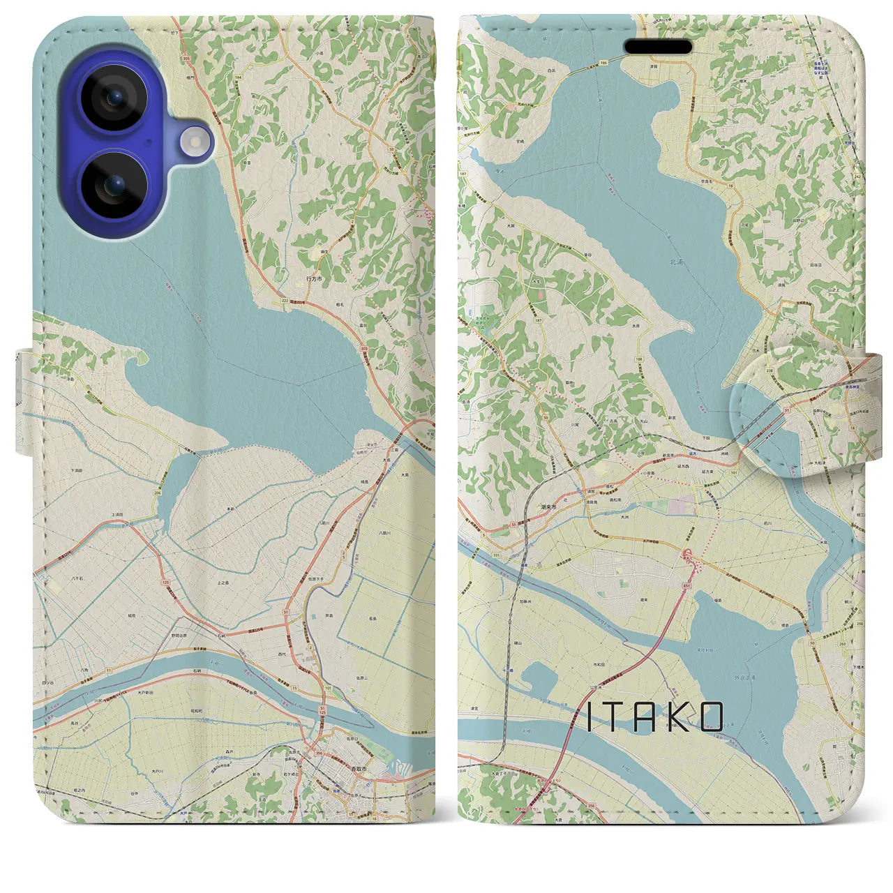 【潮来(茨城県)】地図柄iPhoneケース(手帳タイプ)ナチュラル・iPhone 16 Pro Max 用