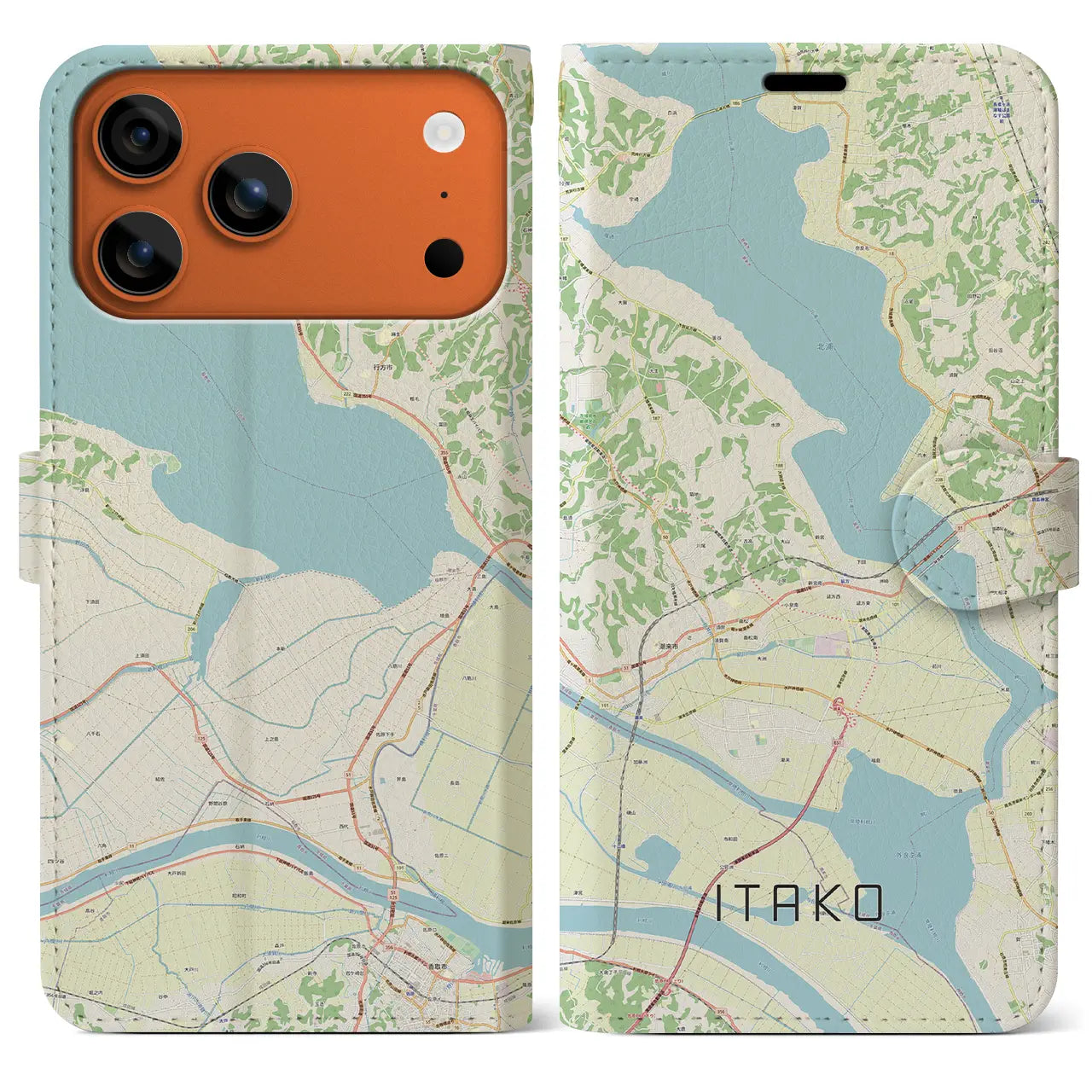 【潮来(茨城県)】地図柄iPhoneケース(手帳タイプ)ナチュラル・iPhone 17 Pro Max 用