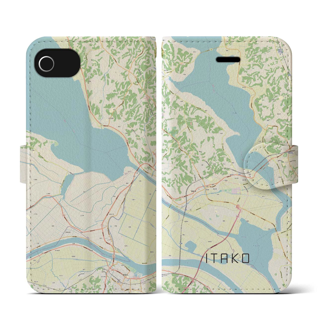 【潮来(茨城県)】地図柄iPhoneケース(手帳タイプ)ナチュラル・iPhone SE(第3 / 第2世代) / 8 / 7 / 6s / 6 用