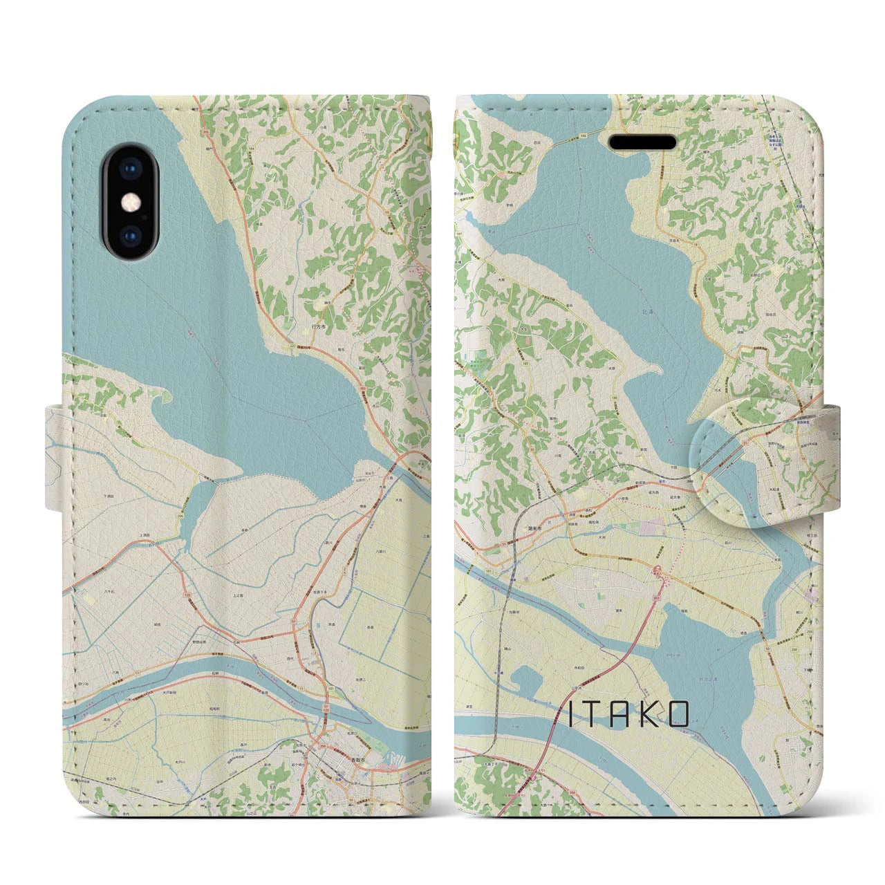 【潮来(茨城県)】地図柄iPhoneケース(手帳タイプ)ナチュラル・iPhone XS / X 用