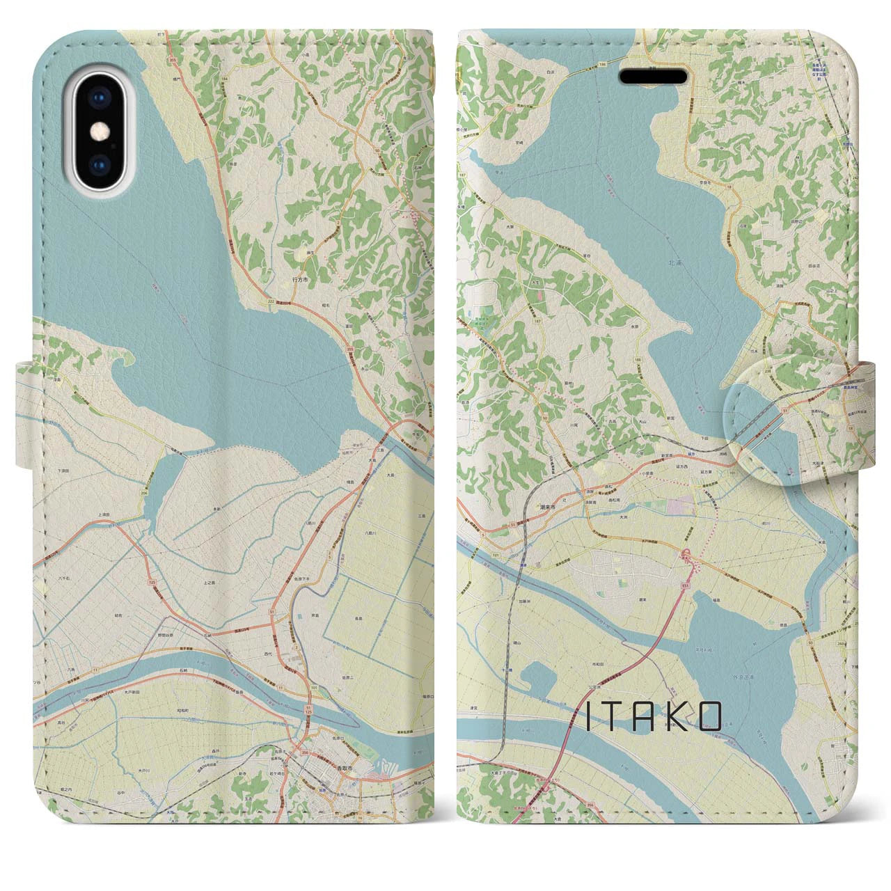 【潮来(茨城県)】地図柄iPhoneケース(手帳タイプ)ナチュラル・iPhone XS Max 用