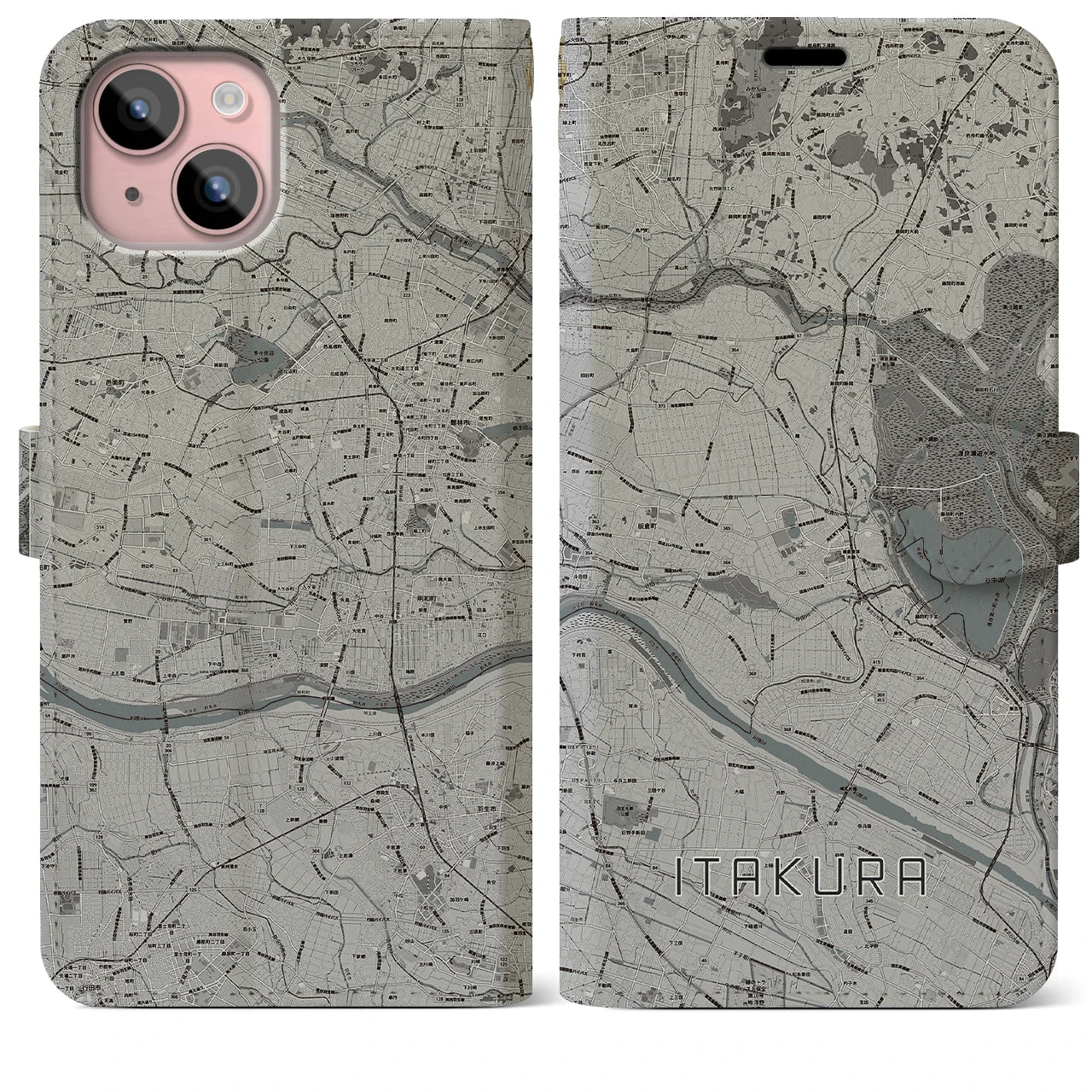 【板倉(群馬県)】地図柄iPhoneケース(手帳タイプ)