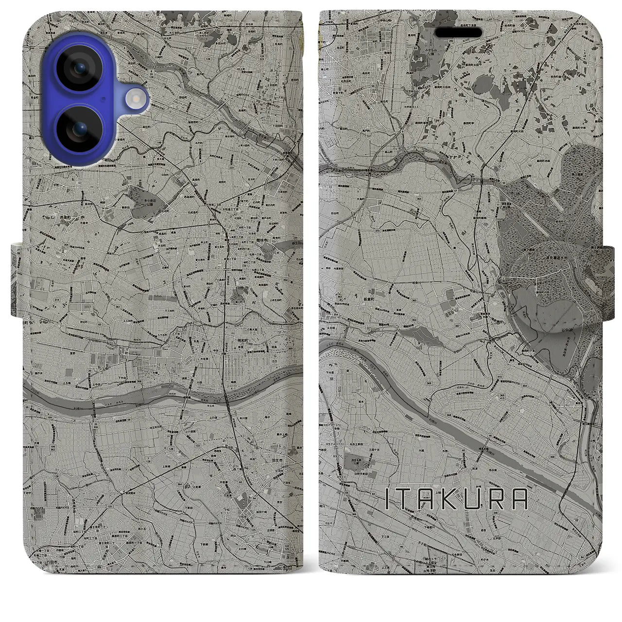 【板倉(群馬県)】地図柄iPhoneケース(手帳タイプ)