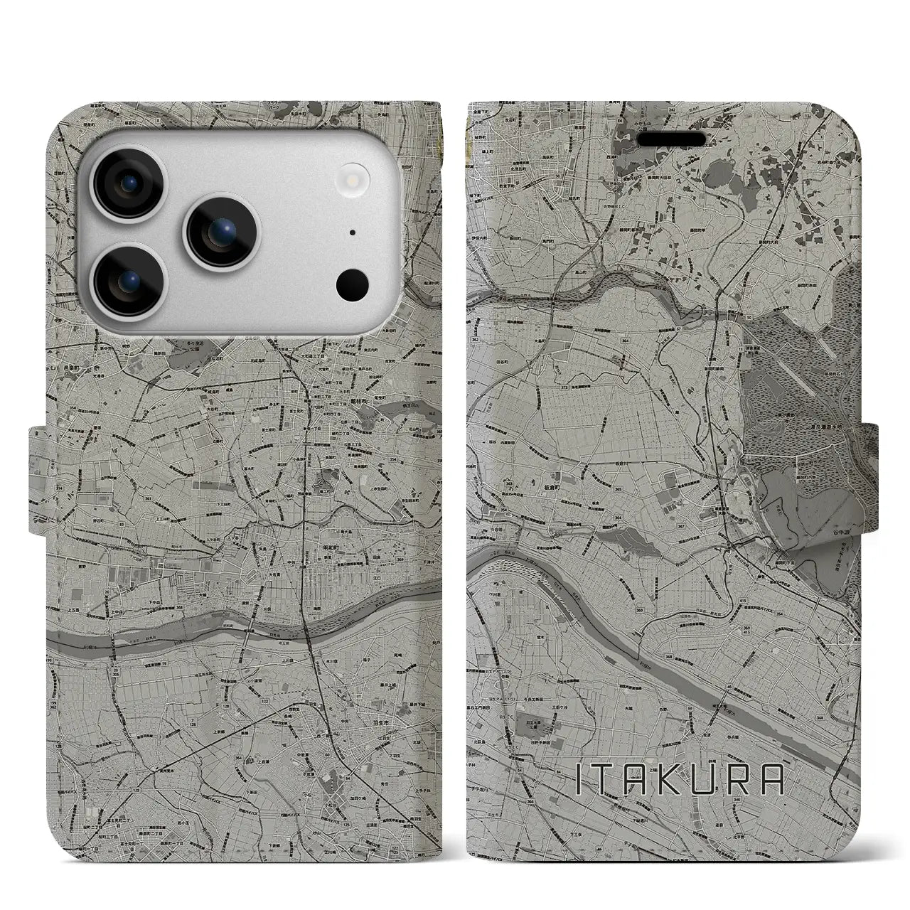 【板倉(群馬県)】地図柄iPhoneケース(手帳タイプ)