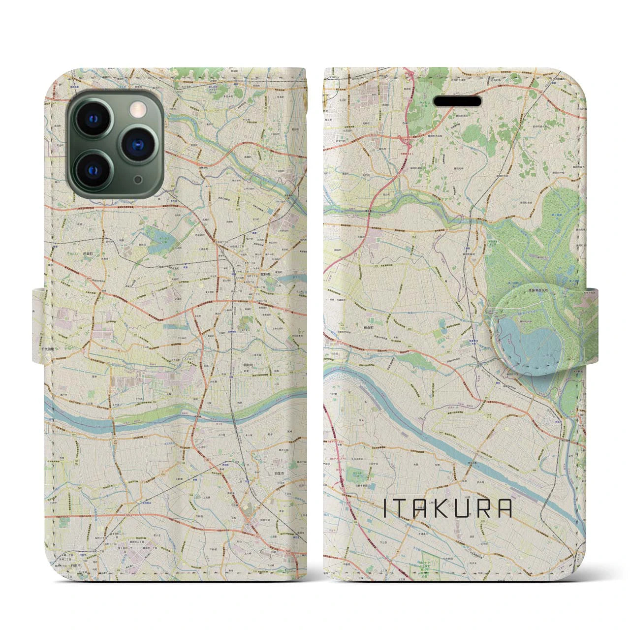 【板倉(群馬県)】地図柄iPhoneケース(手帳タイプ)ナチュラル・iPhone 11 Pro 用