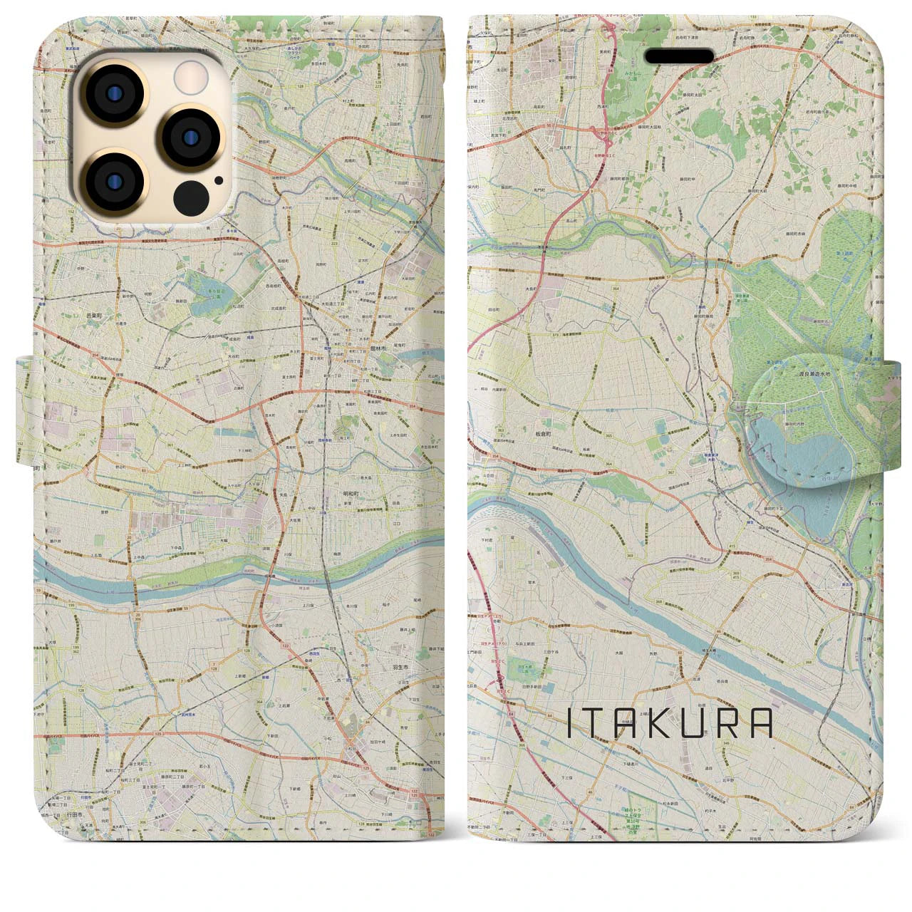 【板倉(群馬県)】地図柄iPhoneケース(手帳タイプ)ナチュラル・iPhone 12 Pro Max 用
