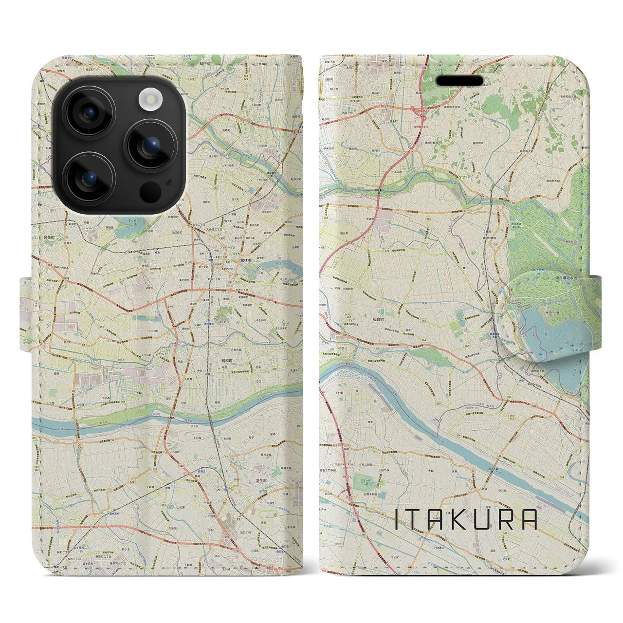 【板倉(群馬県)】地図柄iPhoneケース(手帳タイプ)ナチュラル・iPhone 16 用