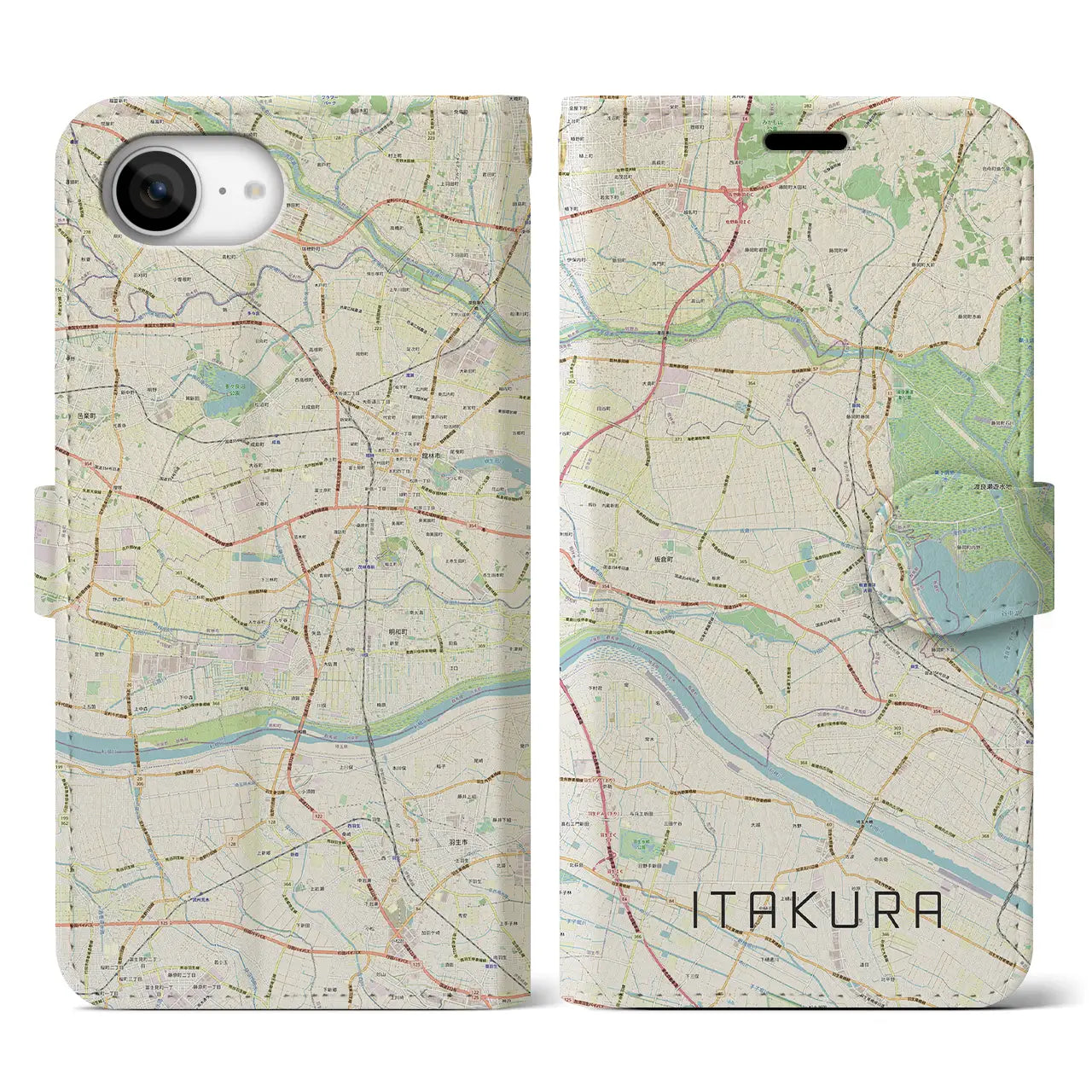 【板倉(群馬県)】地図柄iPhoneケース(手帳タイプ)