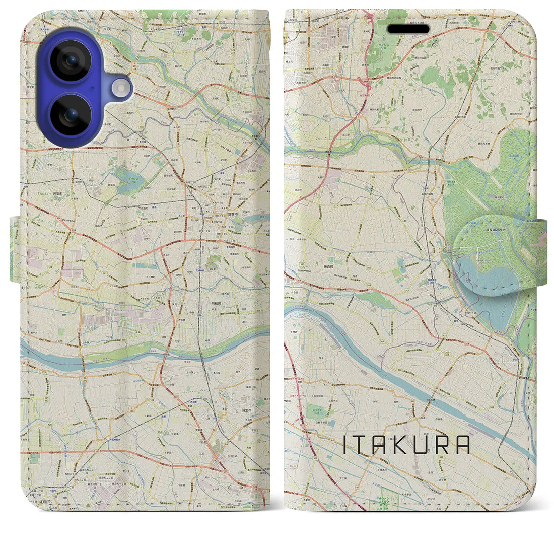 【板倉(群馬県)】地図柄iPhoneケース(手帳タイプ)ナチュラル・iPhone 16 Pro Max 用