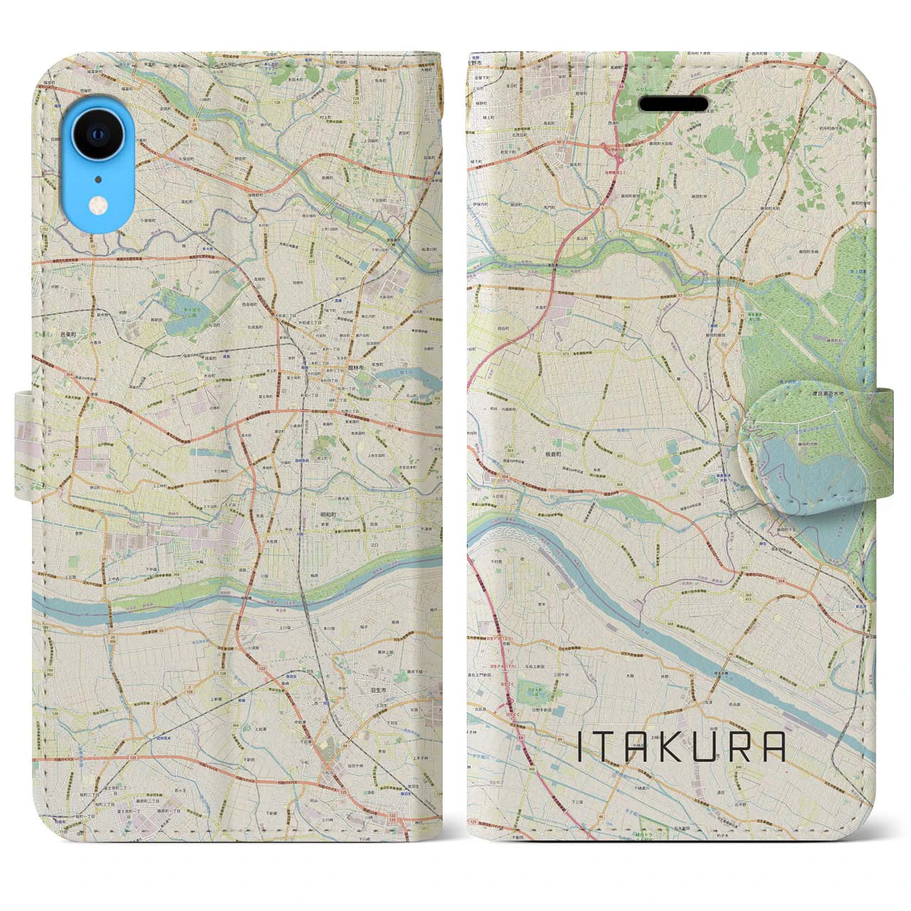 【板倉(群馬県)】地図柄iPhoneケース(手帳タイプ)ナチュラル・iPhone XR 用