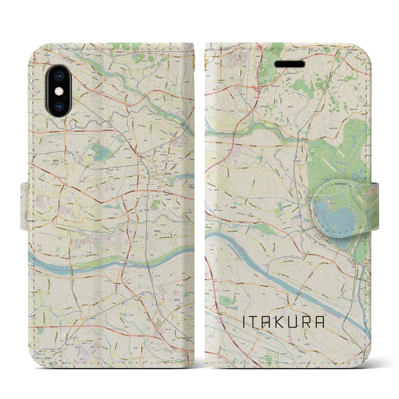 【板倉(群馬県)】地図柄iPhoneケース(手帳タイプ)ナチュラル・iPhone XS / X 用