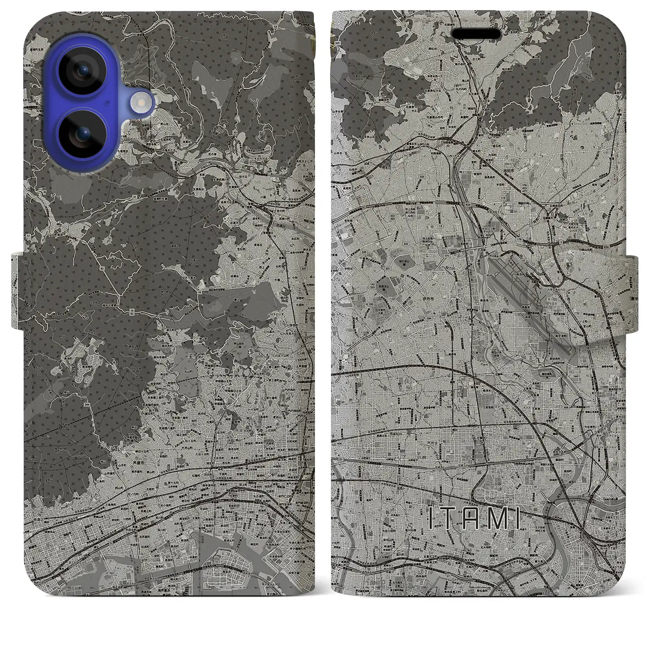 【伊丹(兵庫県)】地図柄iPhoneケース(手帳タイプ)モノトーン・iPhone 16 Pro Max 用