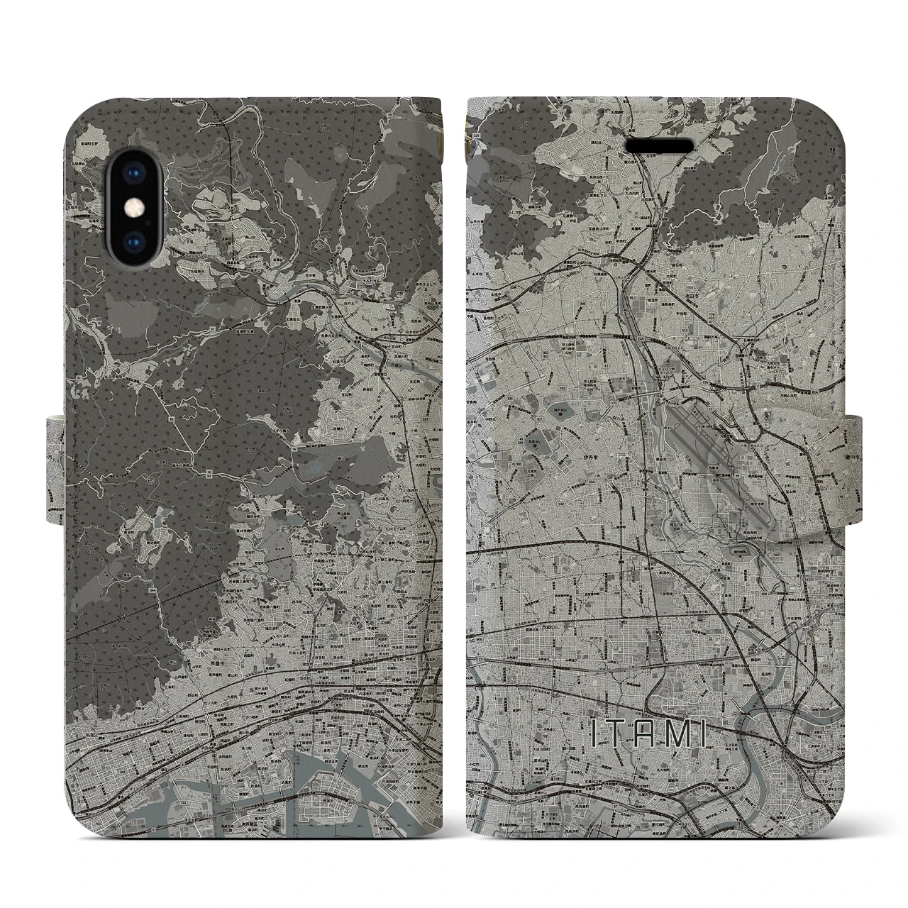 【伊丹(兵庫県)】地図柄iPhoneケース(手帳タイプ)モノトーン・iPhone XS / X 用