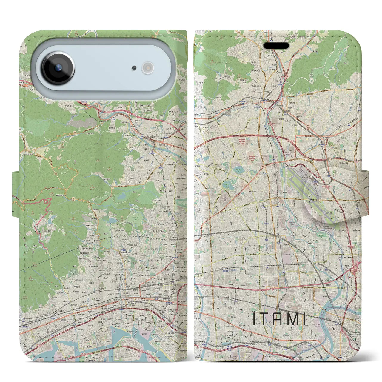 【伊丹(兵庫県)】地図柄iPhoneケース(手帳タイプ)ナチュラル・iPhone 17 Pro Max 用