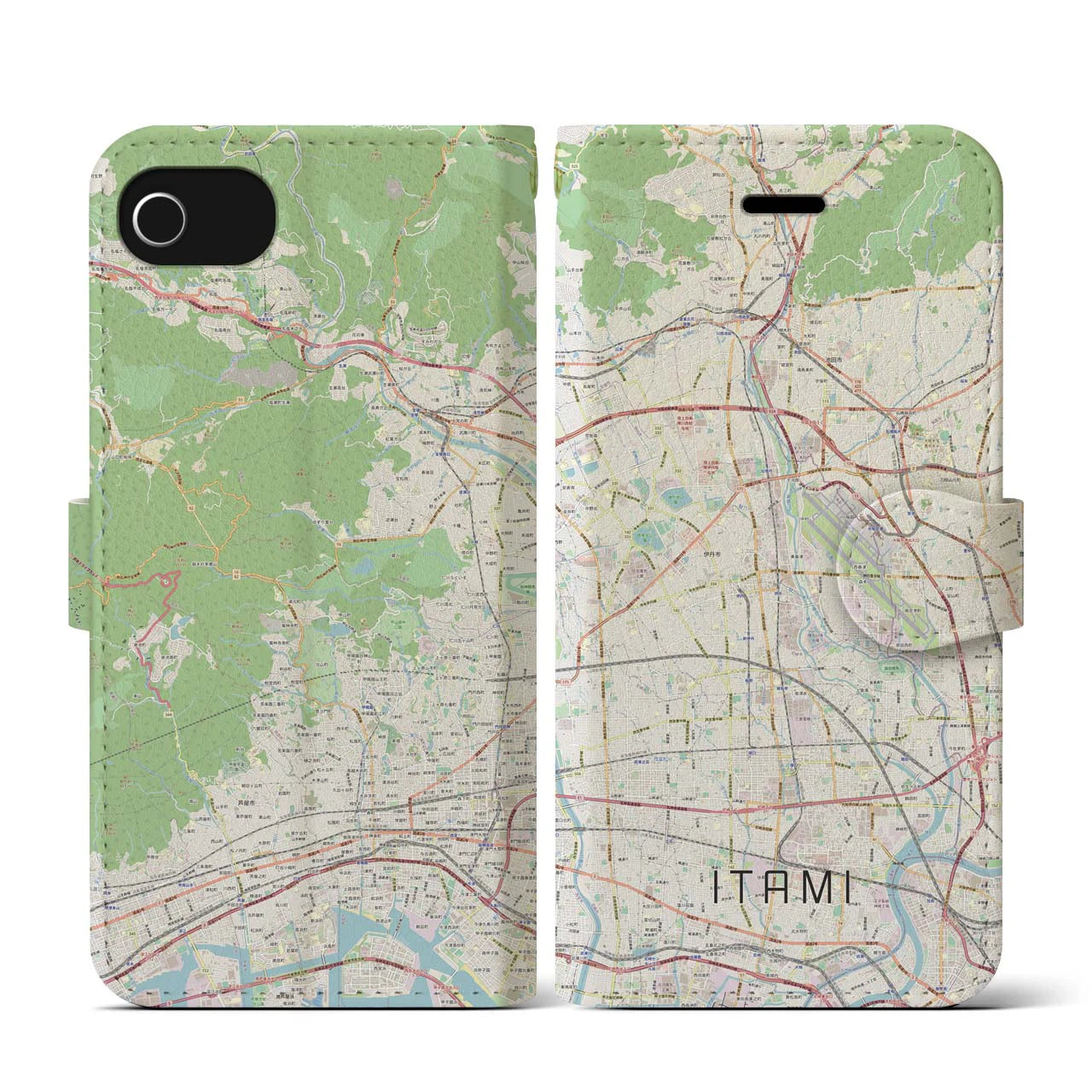 【伊丹(兵庫県)】地図柄iPhoneケース(手帳タイプ)ナチュラル・iPhone SE(第3 / 第2世代) / 8 / 7 / 6s / 6 用