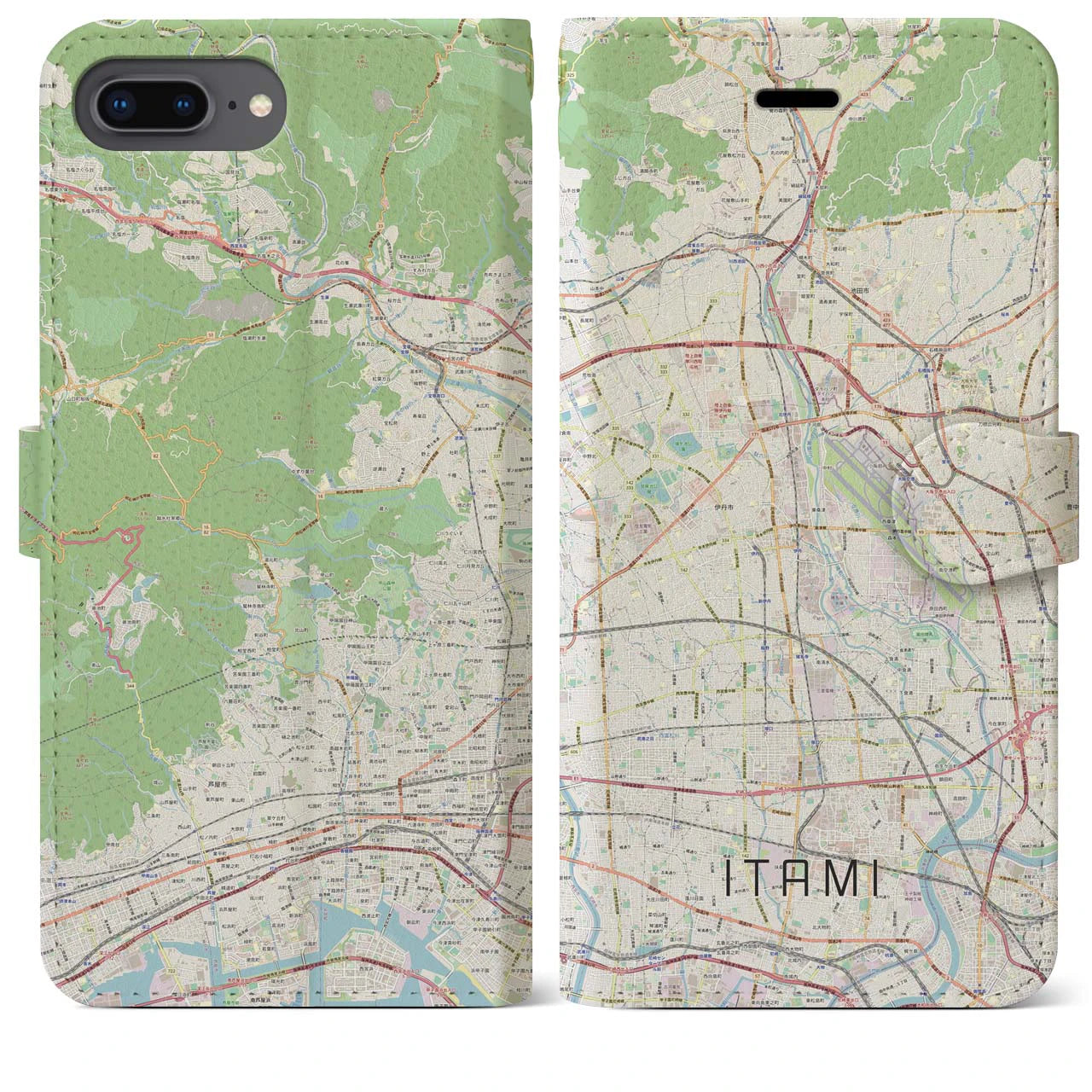 【伊丹(兵庫県)】地図柄iPhoneケース(手帳タイプ)ナチュラル・iPhone 8Plus /7Plus / 6sPlus / 6Plus 用