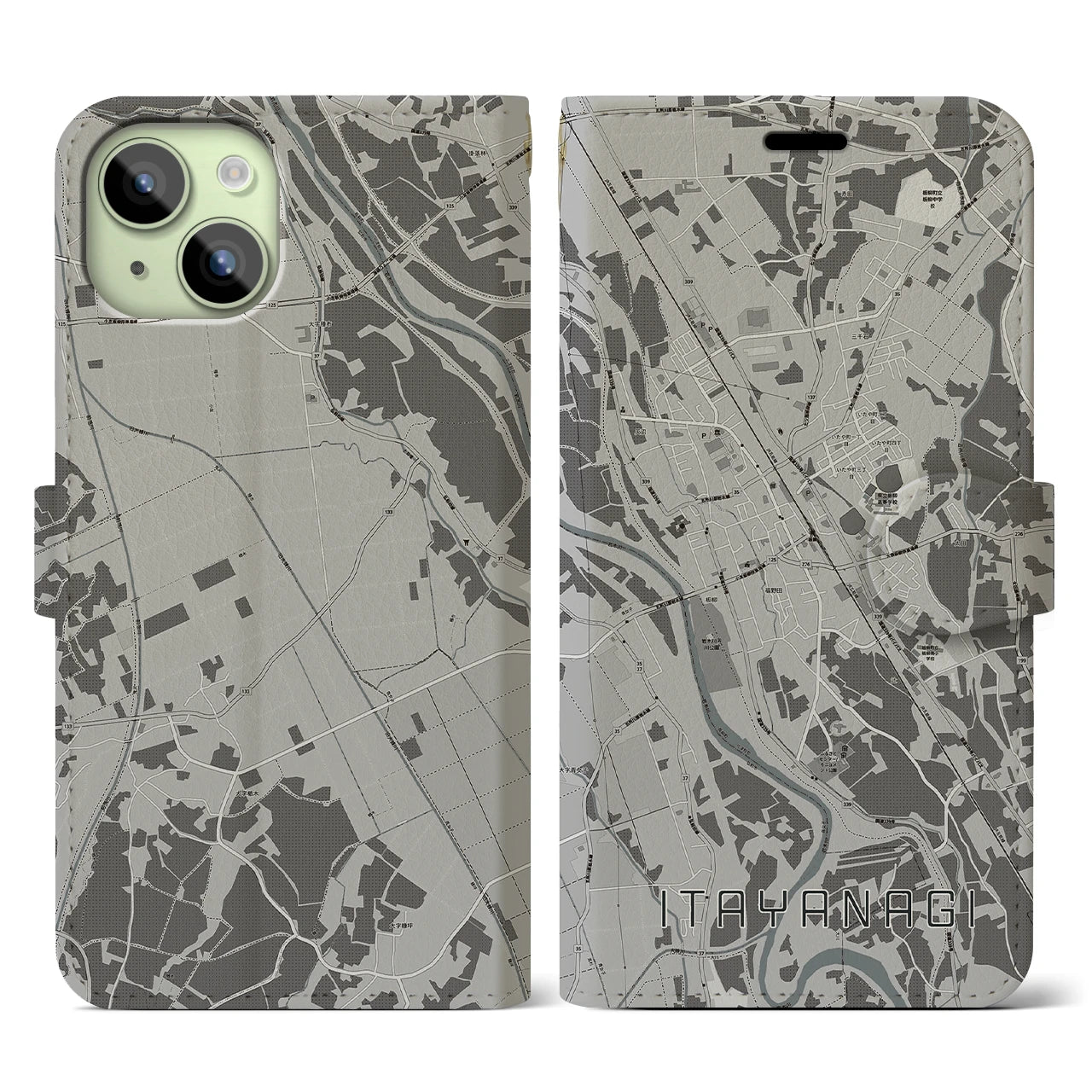 【板柳(青森県)】地図柄iPhoneケース(手帳タイプ)