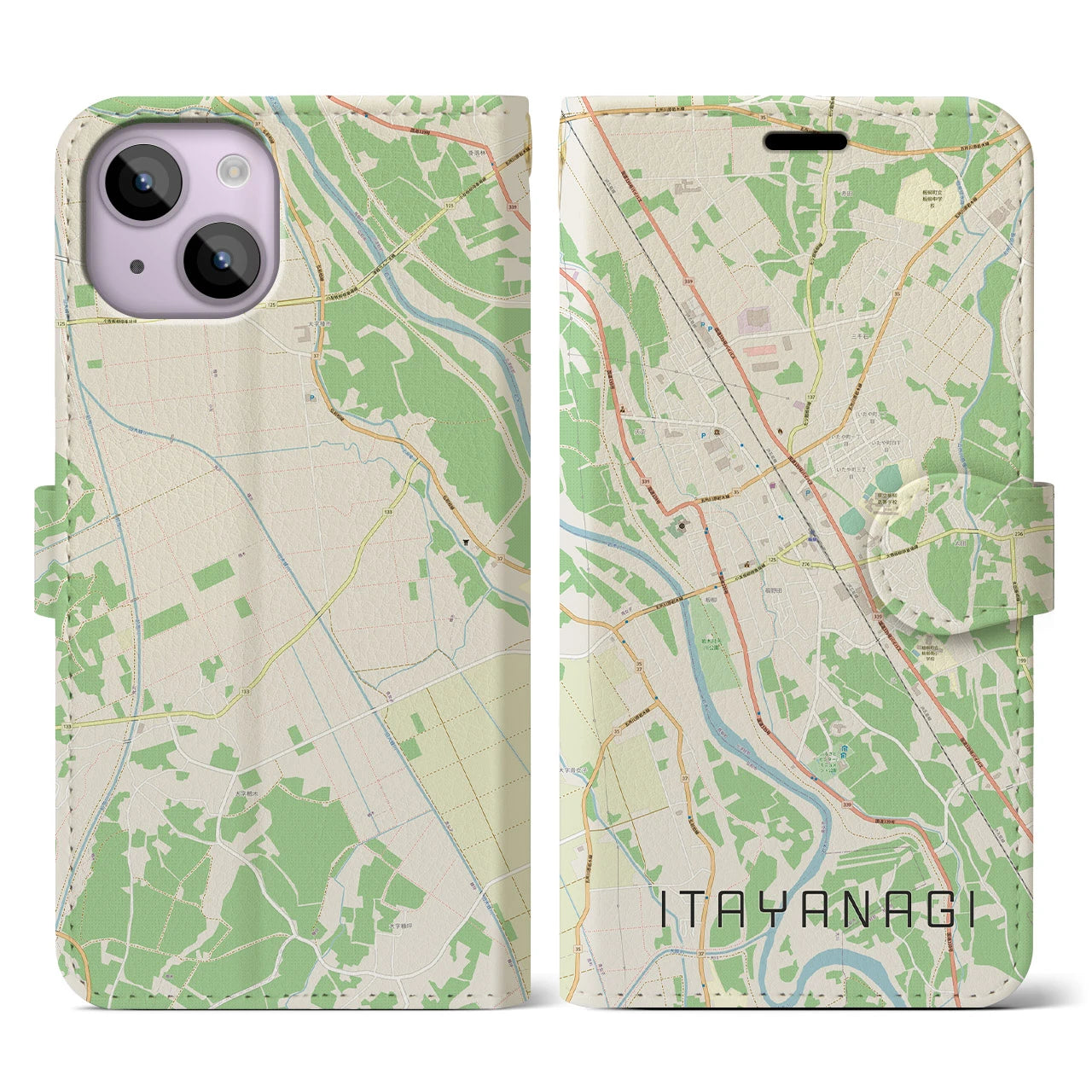 【板柳(青森県)】地図柄iPhoneケース(手帳タイプ)ナチュラル・iPhone 14 用