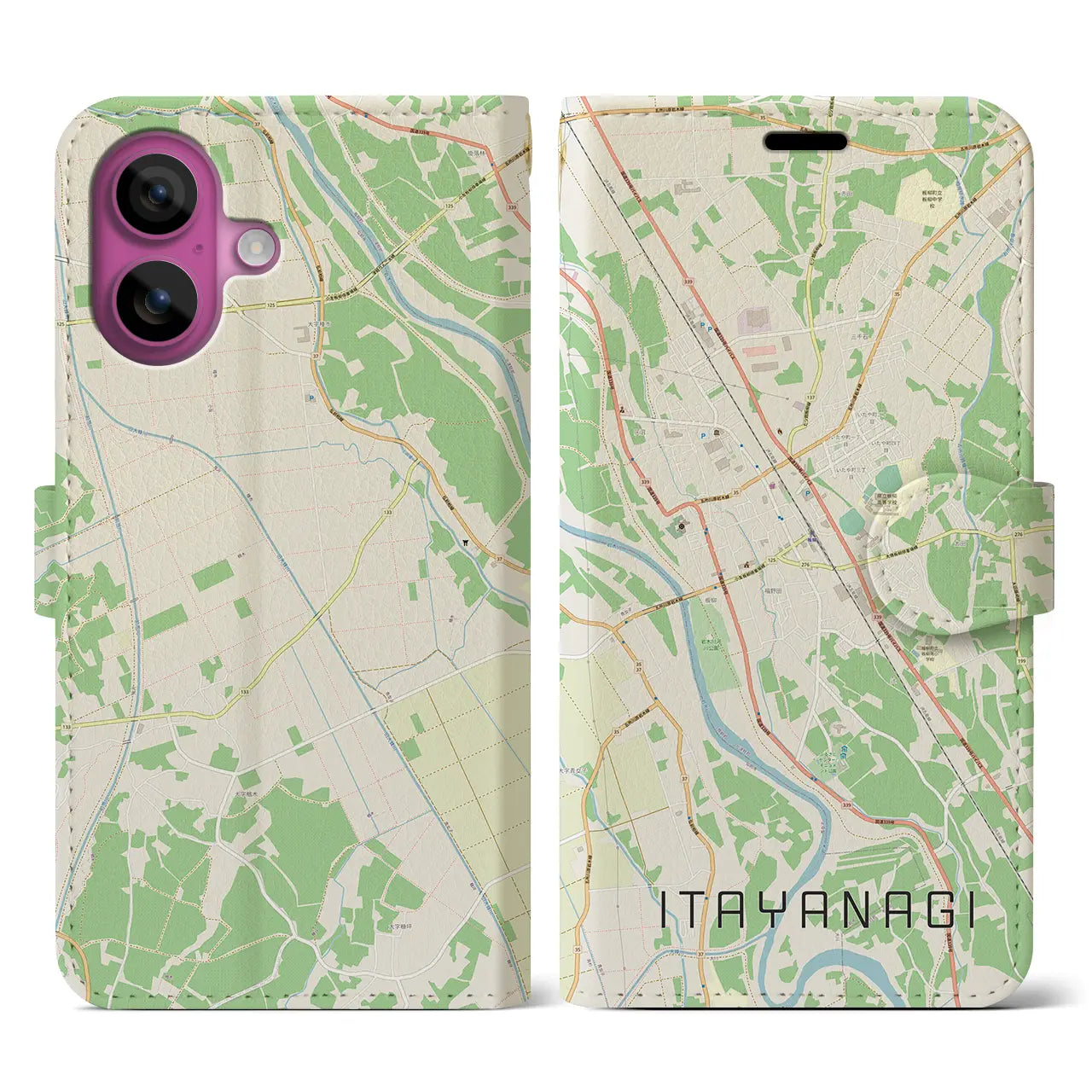 【板柳(青森県)】地図柄iPhoneケース(手帳タイプ)ナチュラル・iPhone 16 Pro 用