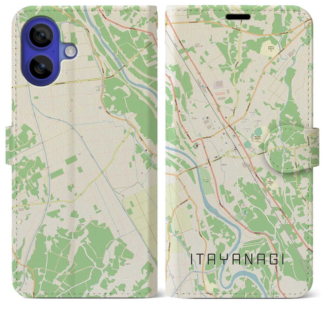 【板柳(青森県)】地図柄iPhoneケース(手帳タイプ)ナチュラル・iPhone 16 Pro Max 用