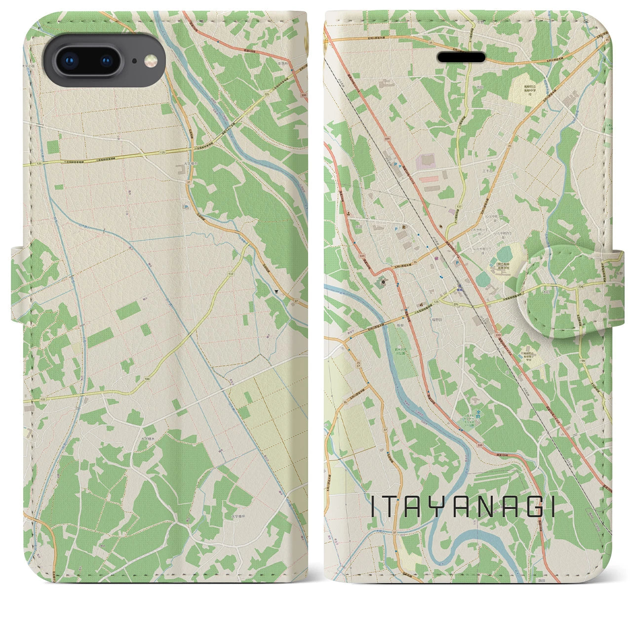 【板柳(青森県)】地図柄iPhoneケース(手帳タイプ)ナチュラル・iPhone 8Plus /7Plus / 6sPlus / 6Plus 用