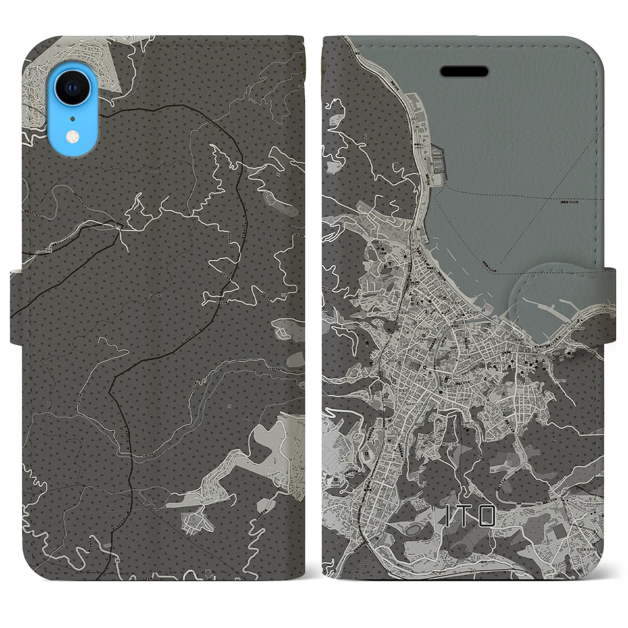 【伊東(静岡県)】地図柄iPhoneケース(手帳タイプ)モノトーン・iPhone XR 用