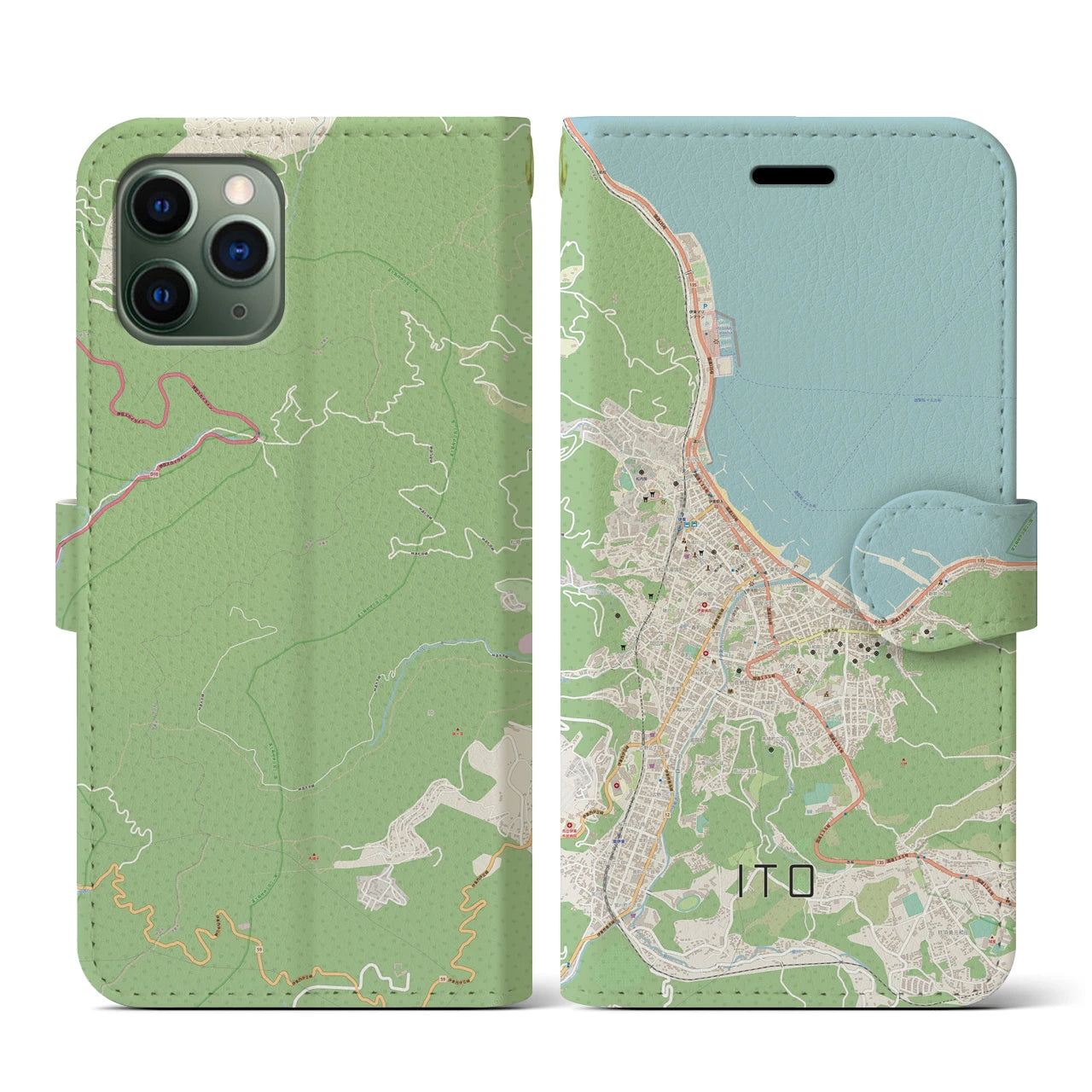 【伊東(静岡県)】地図柄iPhoneケース(手帳タイプ)ナチュラル・iPhone 11 Pro 用