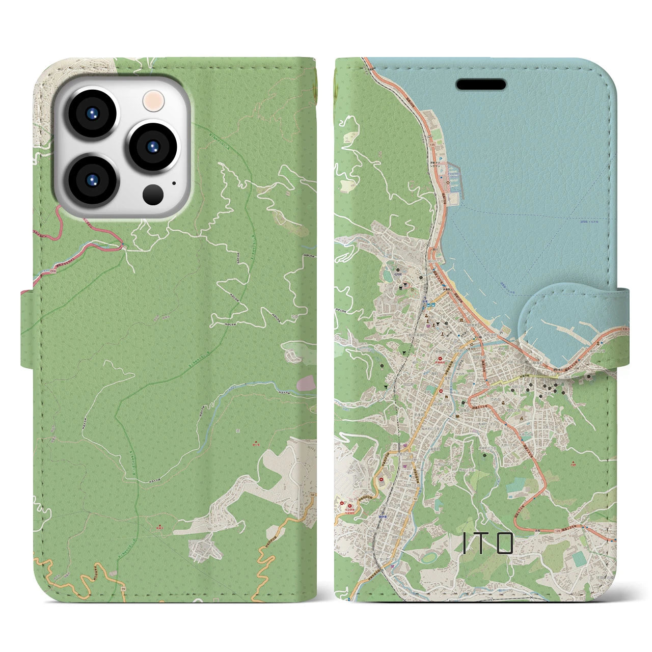 【伊東(静岡県)】地図柄iPhoneケース(手帳タイプ)ナチュラル・iPhone 13 Pro 用