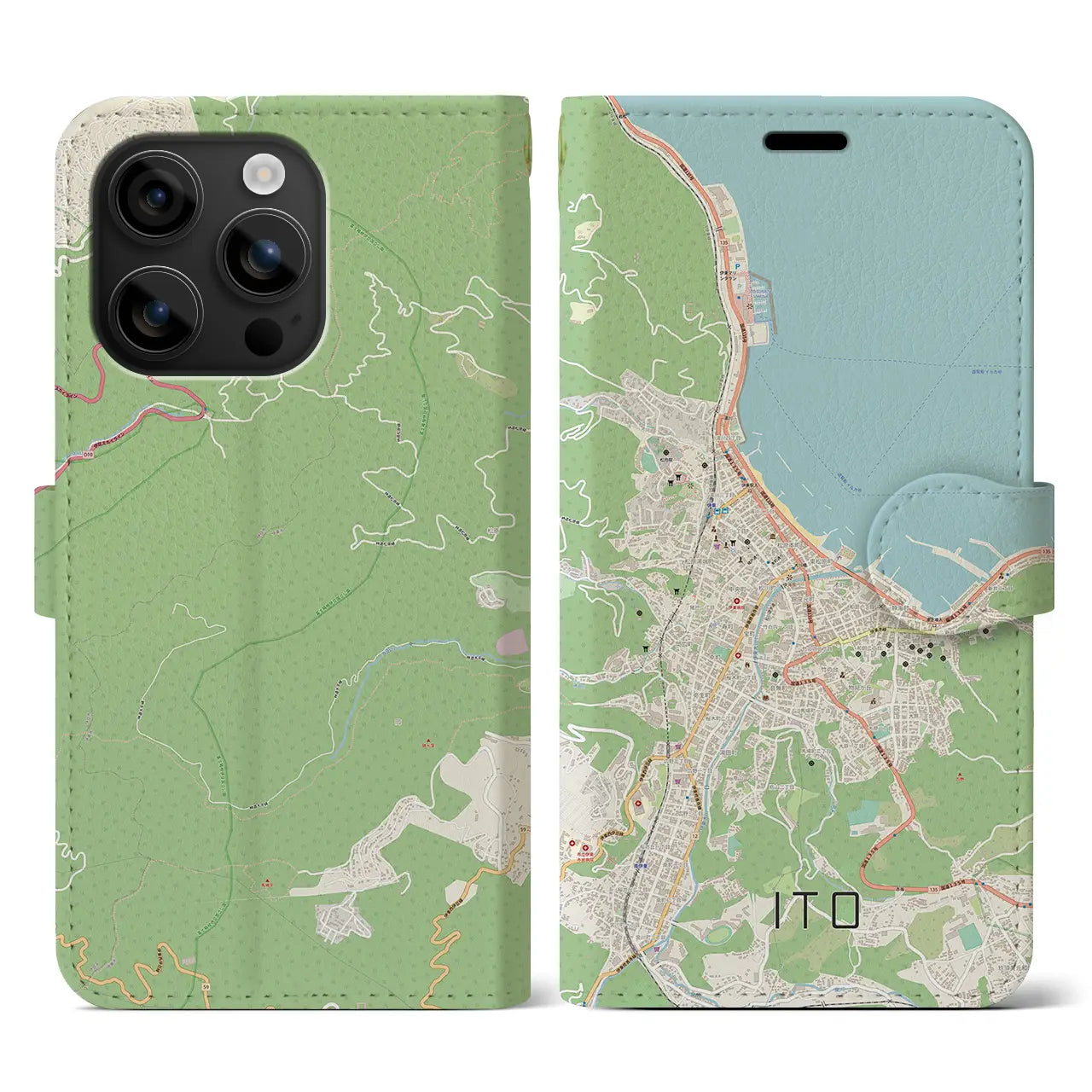 【伊東(静岡県)】地図柄iPhoneケース(手帳タイプ)ナチュラル・iPhone 16 用