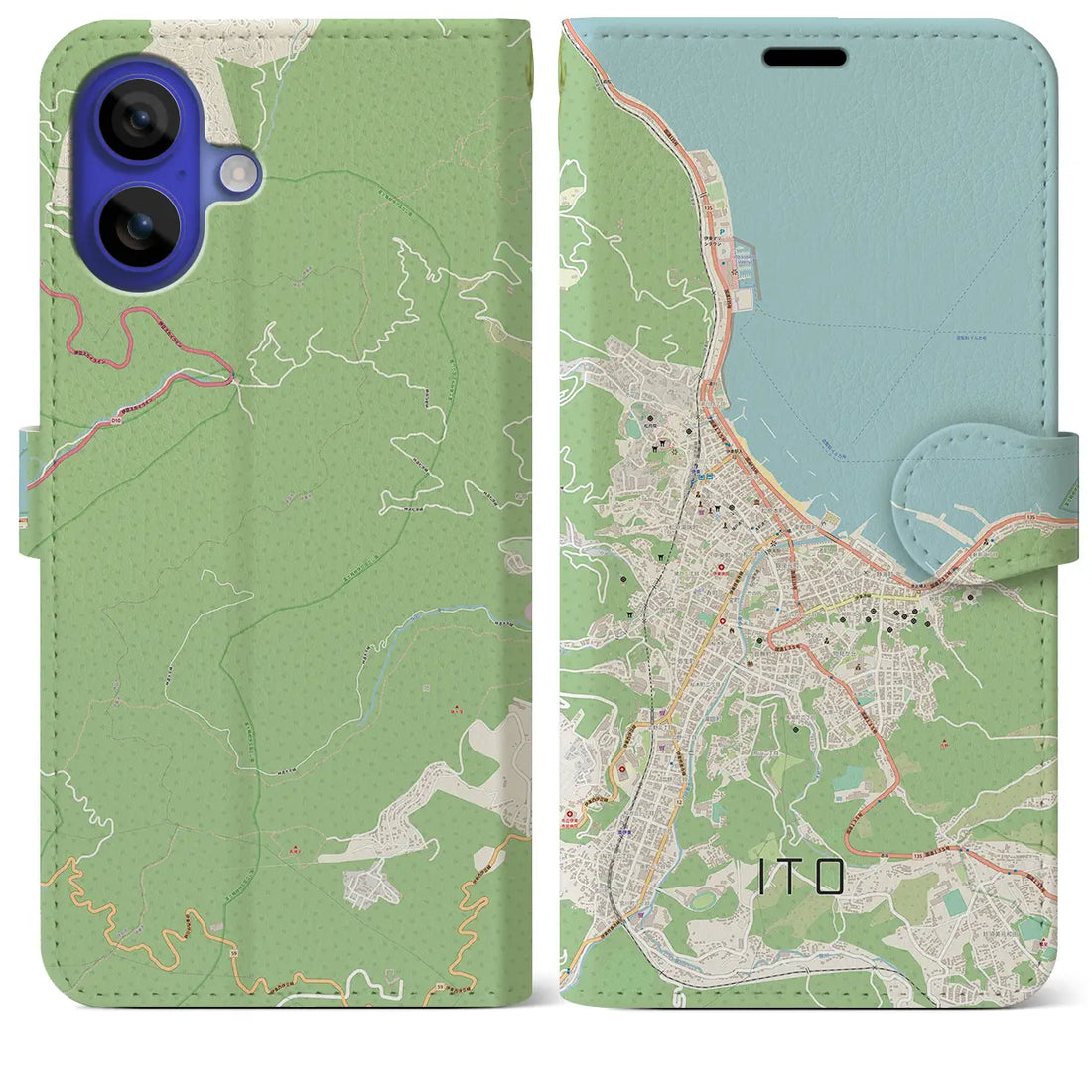 【伊東(静岡県)】地図柄iPhoneケース(手帳タイプ)ナチュラル・iPhone 16 Pro Max 用