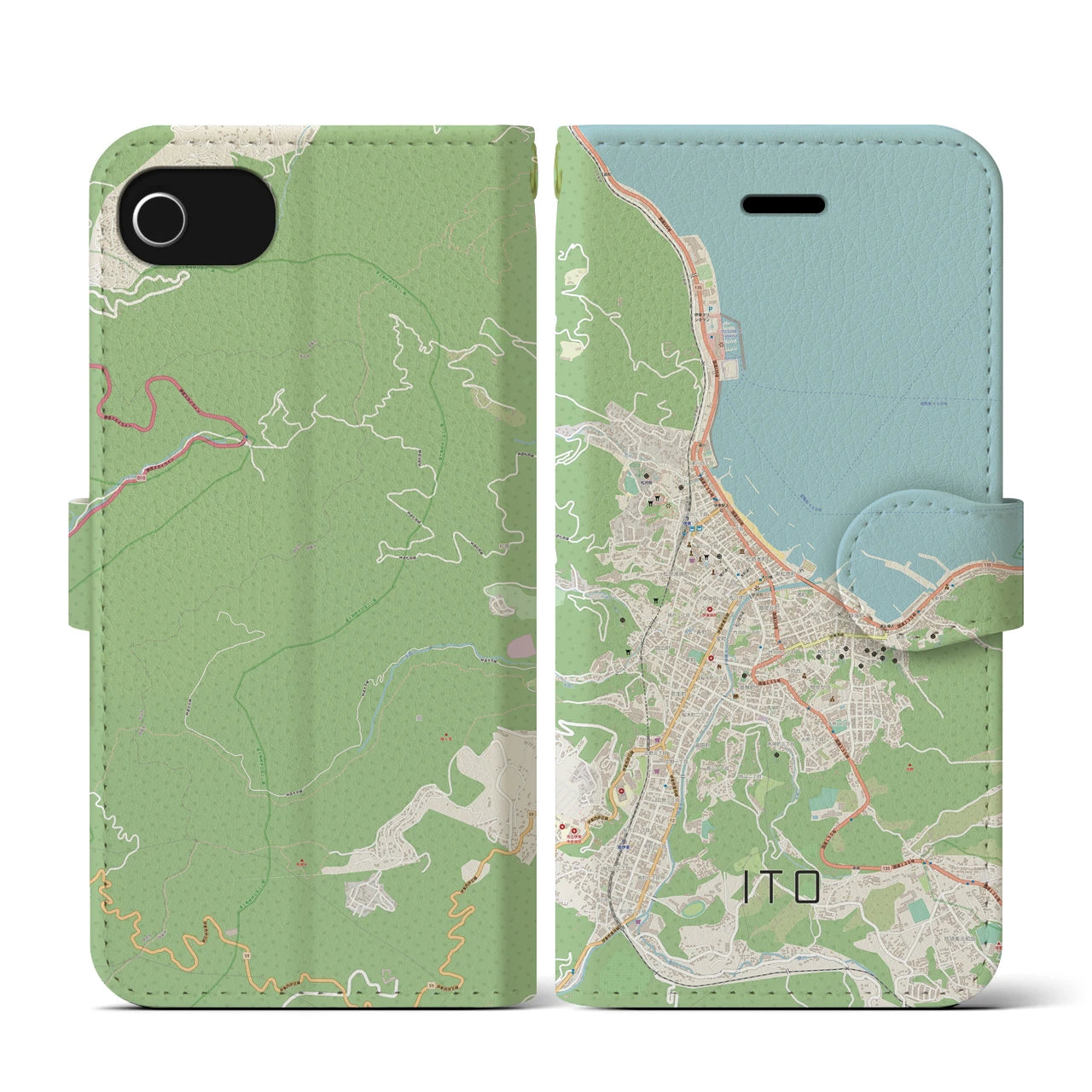 【伊東(静岡県)】地図柄iPhoneケース(手帳タイプ)ナチュラル・iPhone SE(第3 / 第2世代) / 8 / 7 / 6s / 6 用