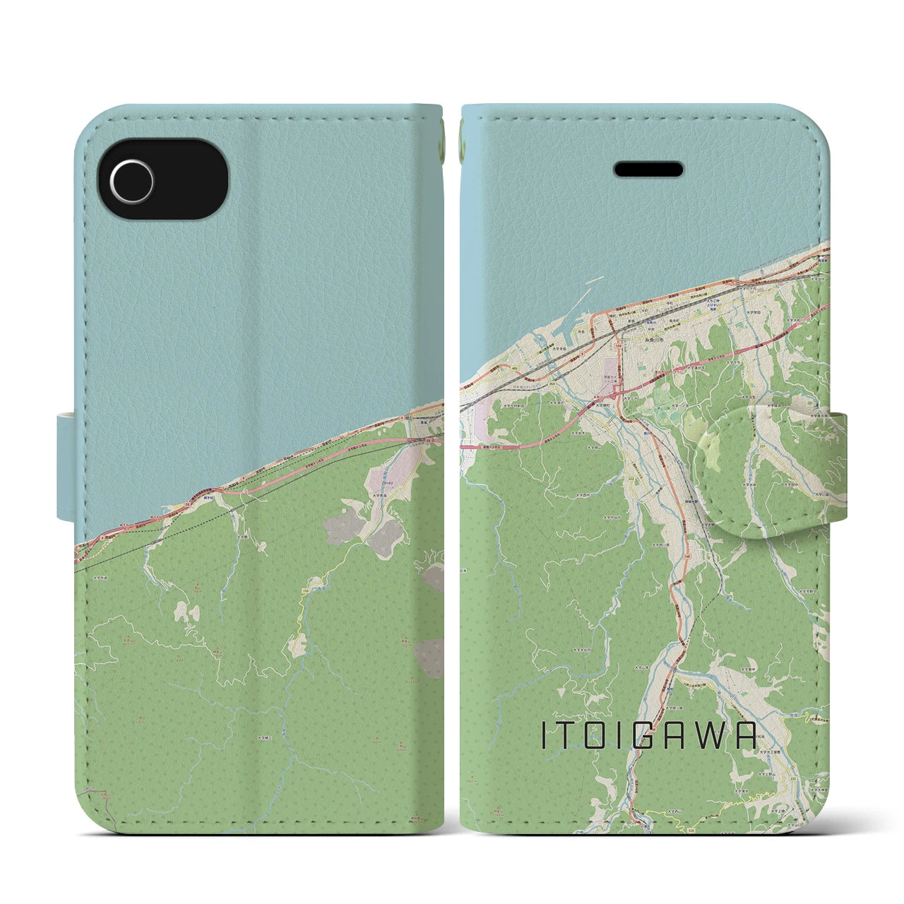 【糸魚川(新潟県)】地図柄iPhoneケース(手帳タイプ)ナチュラル・iPhone SE(第3 / 第2世代) / 8 / 7 / 6s / 6 用