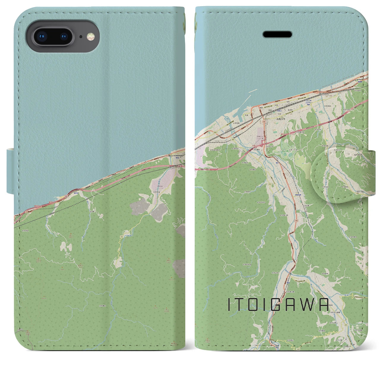 【糸魚川(新潟県)】地図柄iPhoneケース(手帳タイプ)ナチュラル・iPhone 8Plus /7Plus / 6sPlus / 6Plus 用